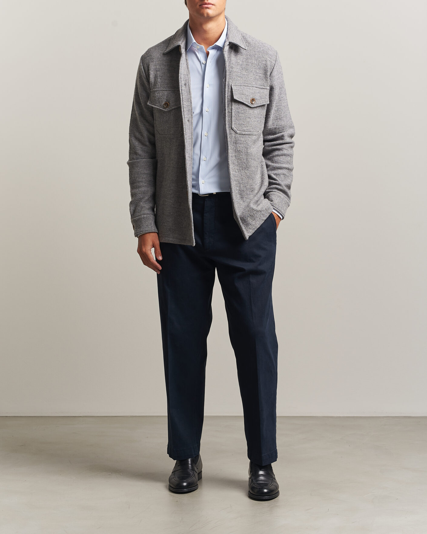 Men | Shirts | Stenströms | Felted Wool Overshirt Grey