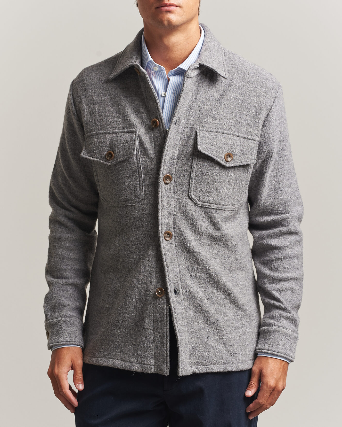 Men | Shirts | Stenströms | Felted Wool Overshirt Grey