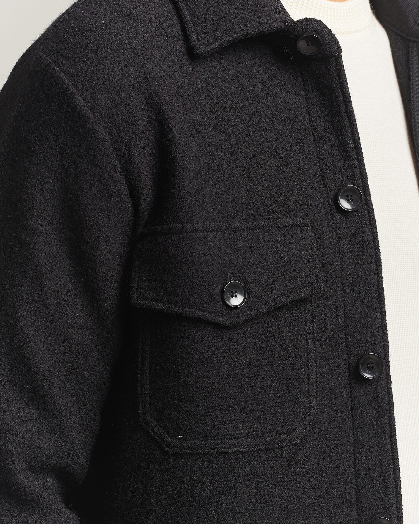 Men | Shirts | Stenströms | Felted Wool Overshirt Black