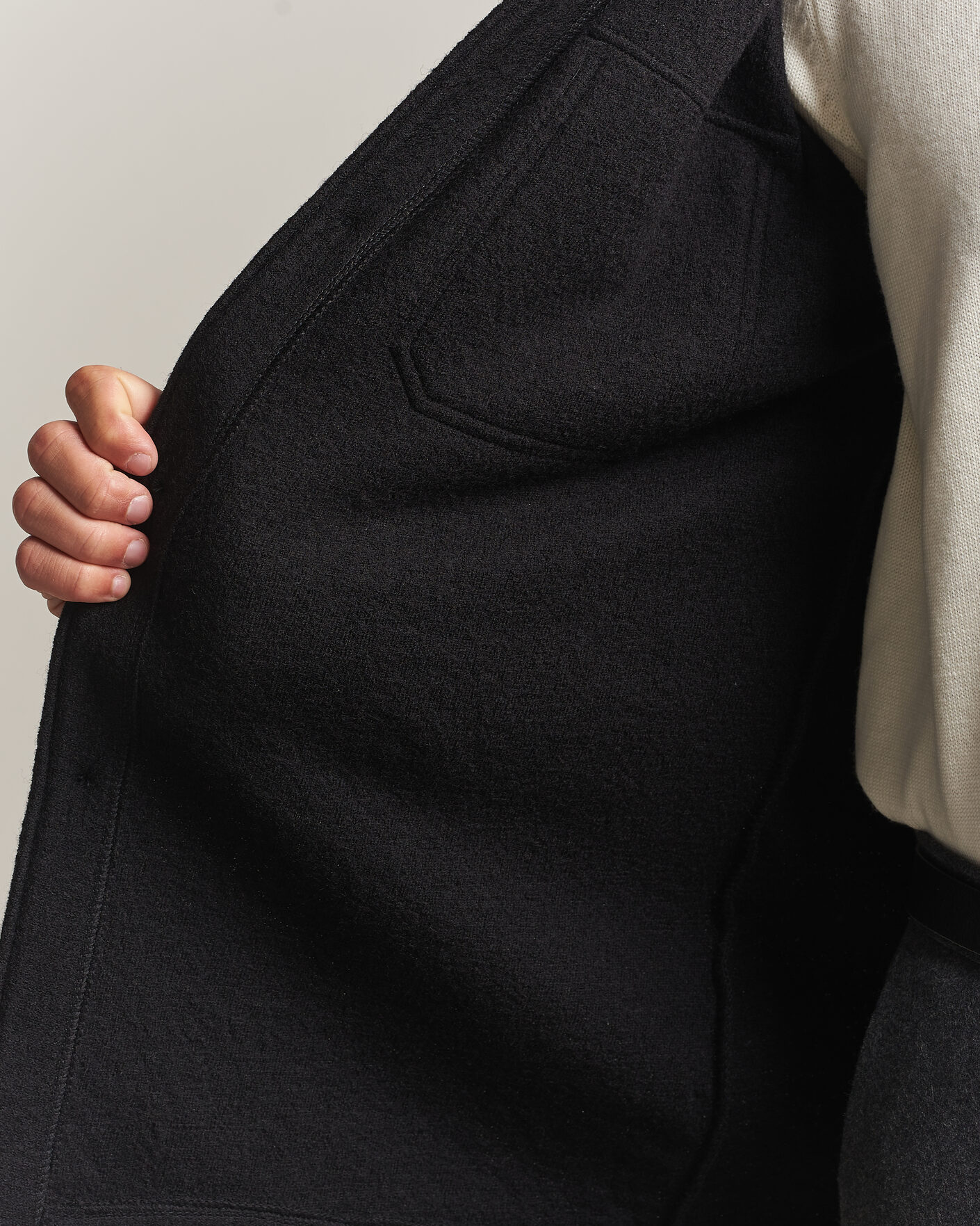 Men | Shirts | Stenströms | Felted Wool Overshirt Black