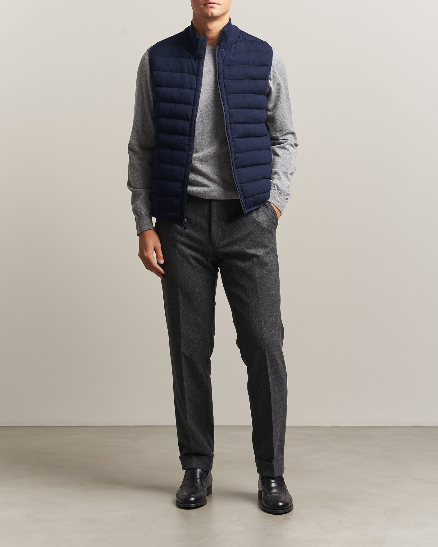 Men | Gilets | Stenströms | Reversible Knitted Merino/Nylon Vest Navy