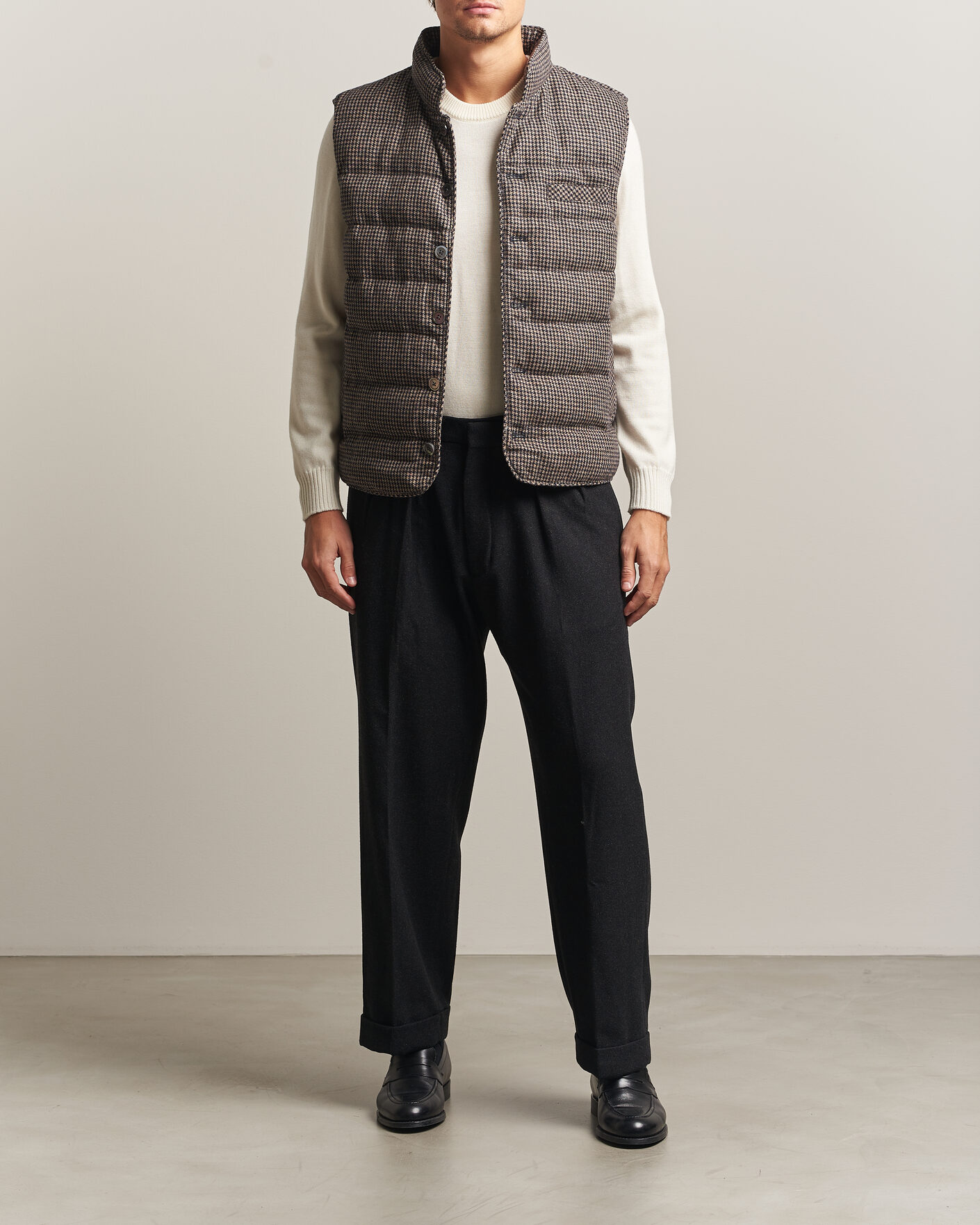 Men | Gilets | Stenströms | Padded Houndstooth Wool Vest Brown