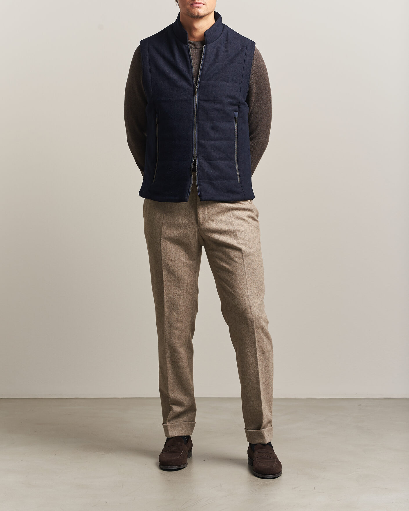 Men | Gilets | Stenströms | Wool Alcantara Detail Light Padded Vest Navy