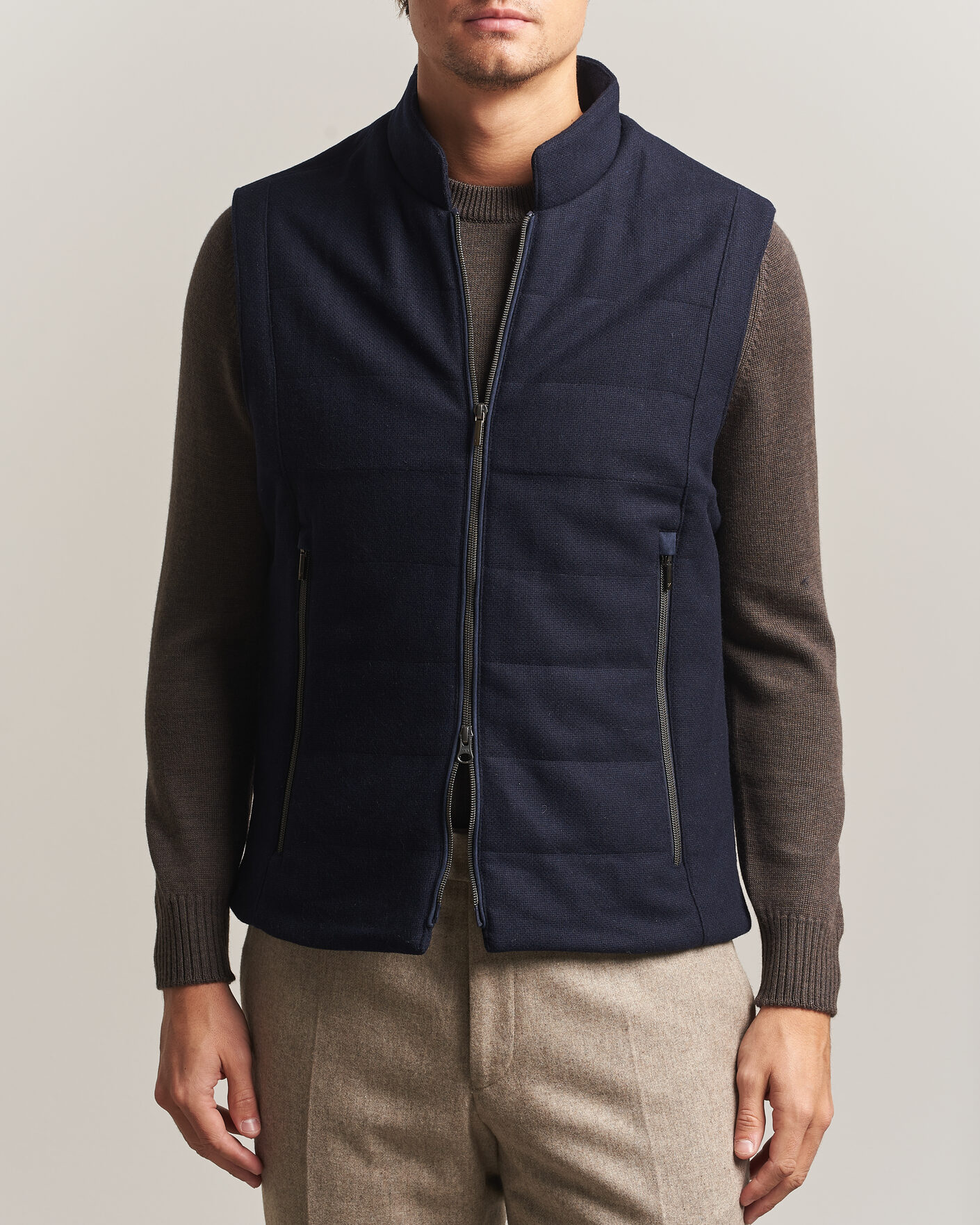 Men | Gilets | Stenströms | Wool Alcantara Detail Light Padded Vest Navy