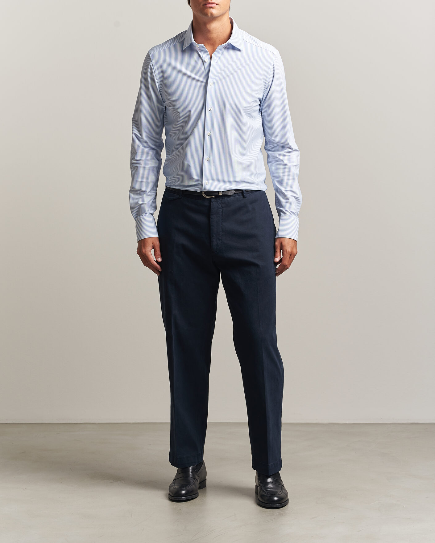 Men | Shirts | Stenströms | Slimline Active Stretch Striped Shirt Light Blue