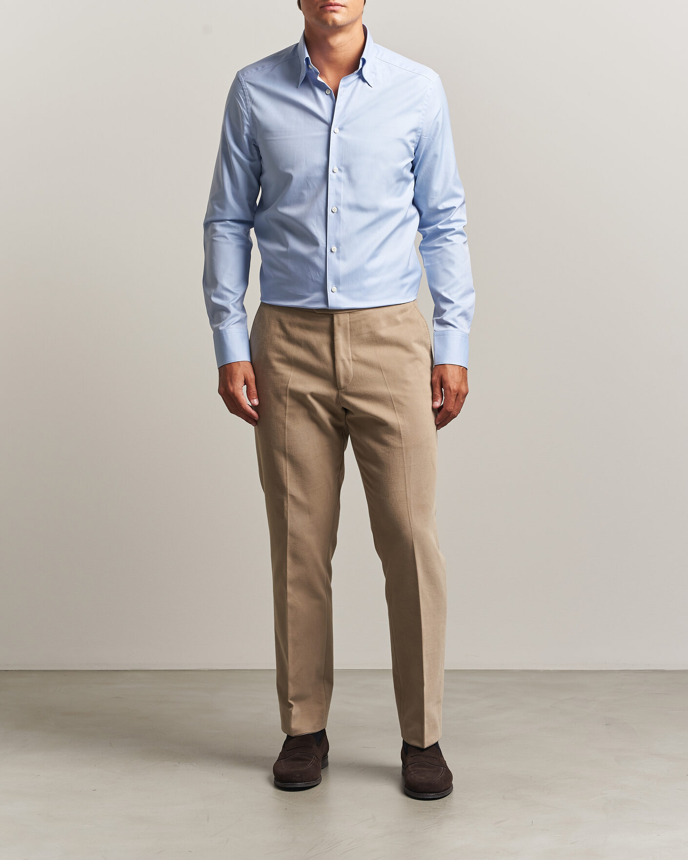 Men | Shirts | Stenströms | Slimline Twofold Cotton Button Under Shirt Blue