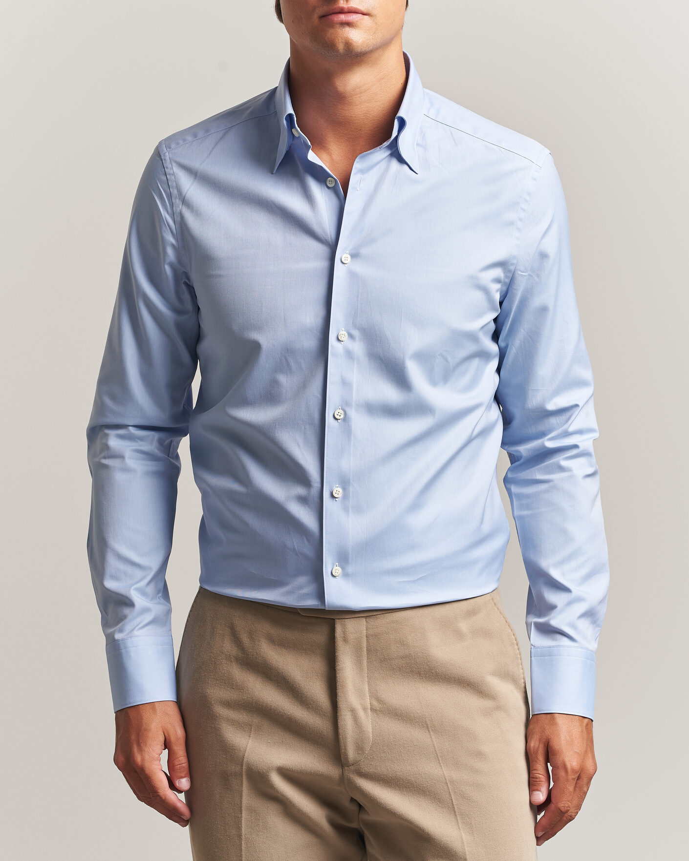 Men | Shirts | Stenströms | Slimline Twofold Cotton Button Under Shirt Blue