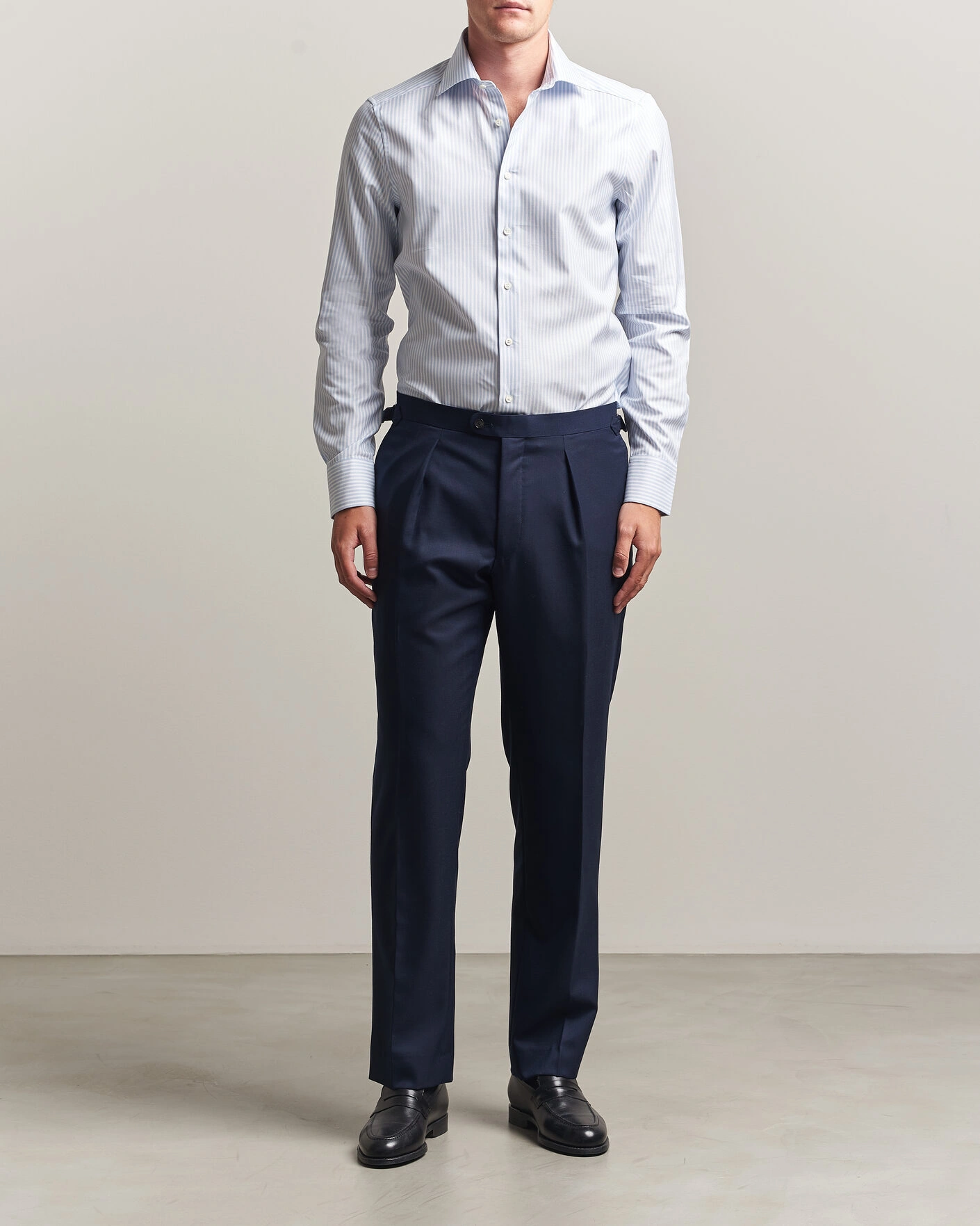 Men | Shirts | Stenströms | Slimline Twofold Cotton Stripe Shirt Light Blue