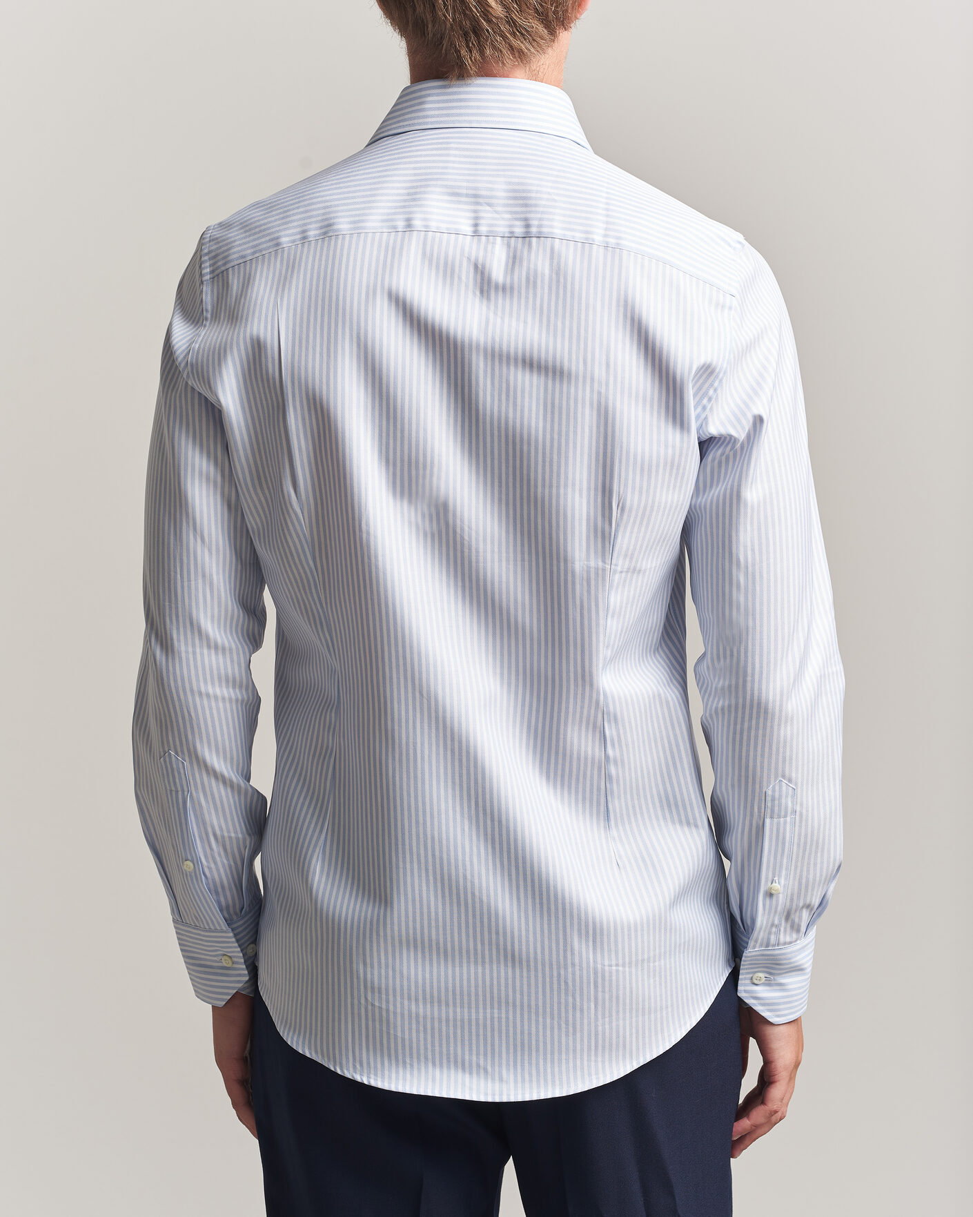 Men | Shirts | Stenströms | Slimline Twofold Cotton Stripe Shirt Light Blue