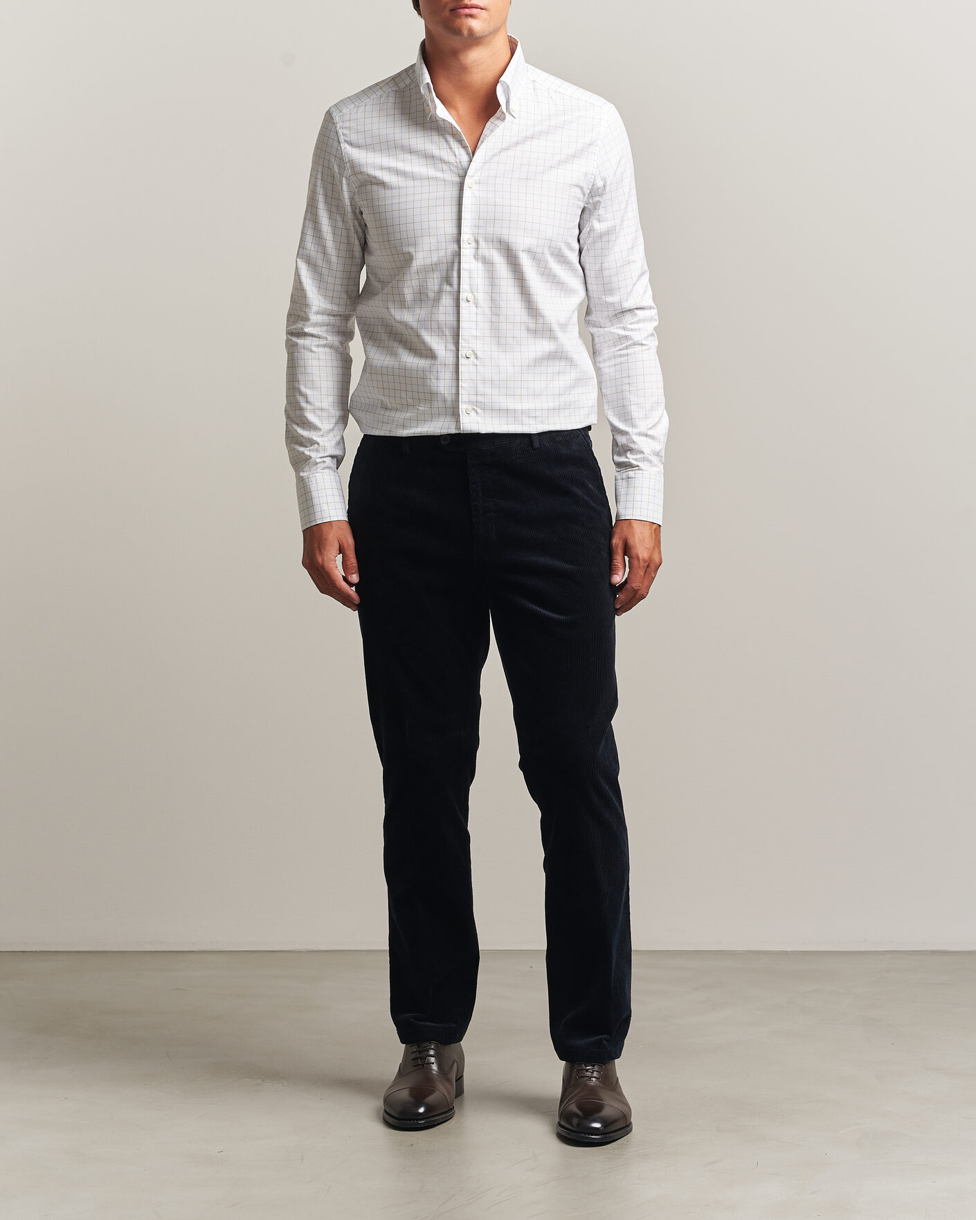 Men | Shirts | Stenströms | Slimline Oxford Tattersall Shirt White