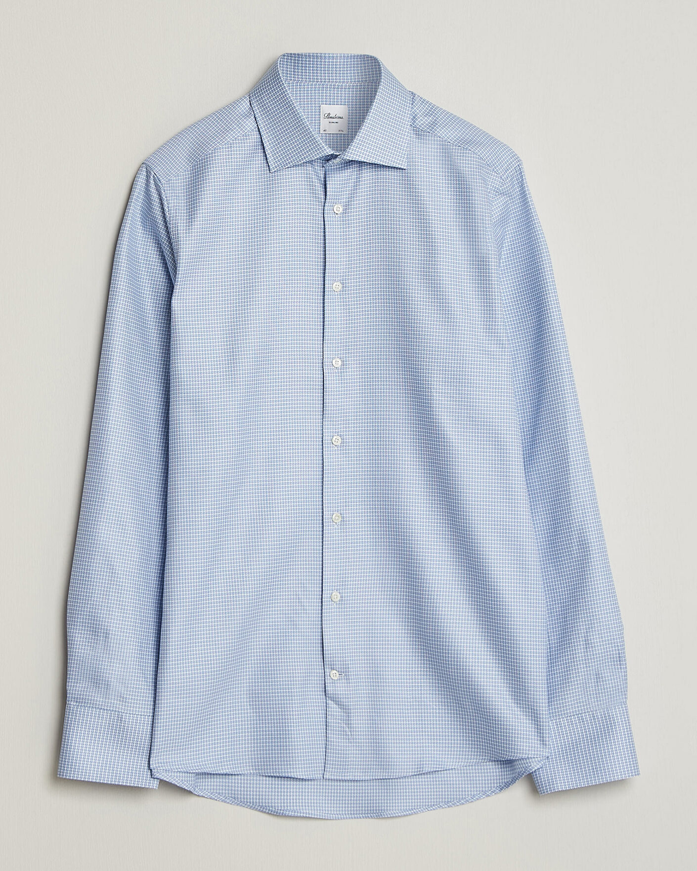 Men | Shirts | Stenströms | Slimline Twofold Houndstooth Shirt Blue