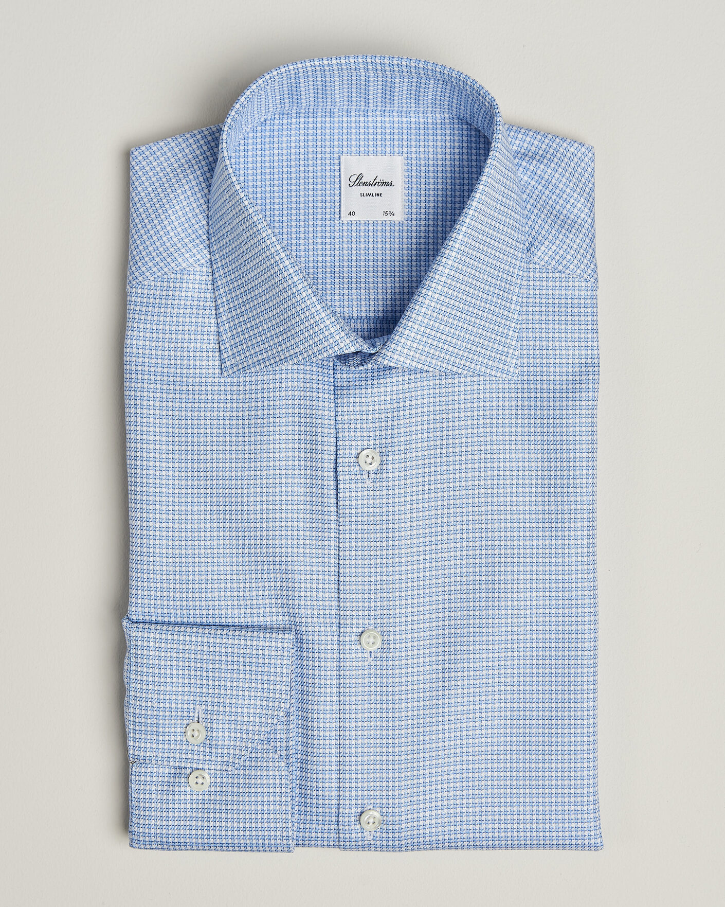 Men | Shirts | Stenströms | Slimline Twofold Houndstooth Shirt Blue
