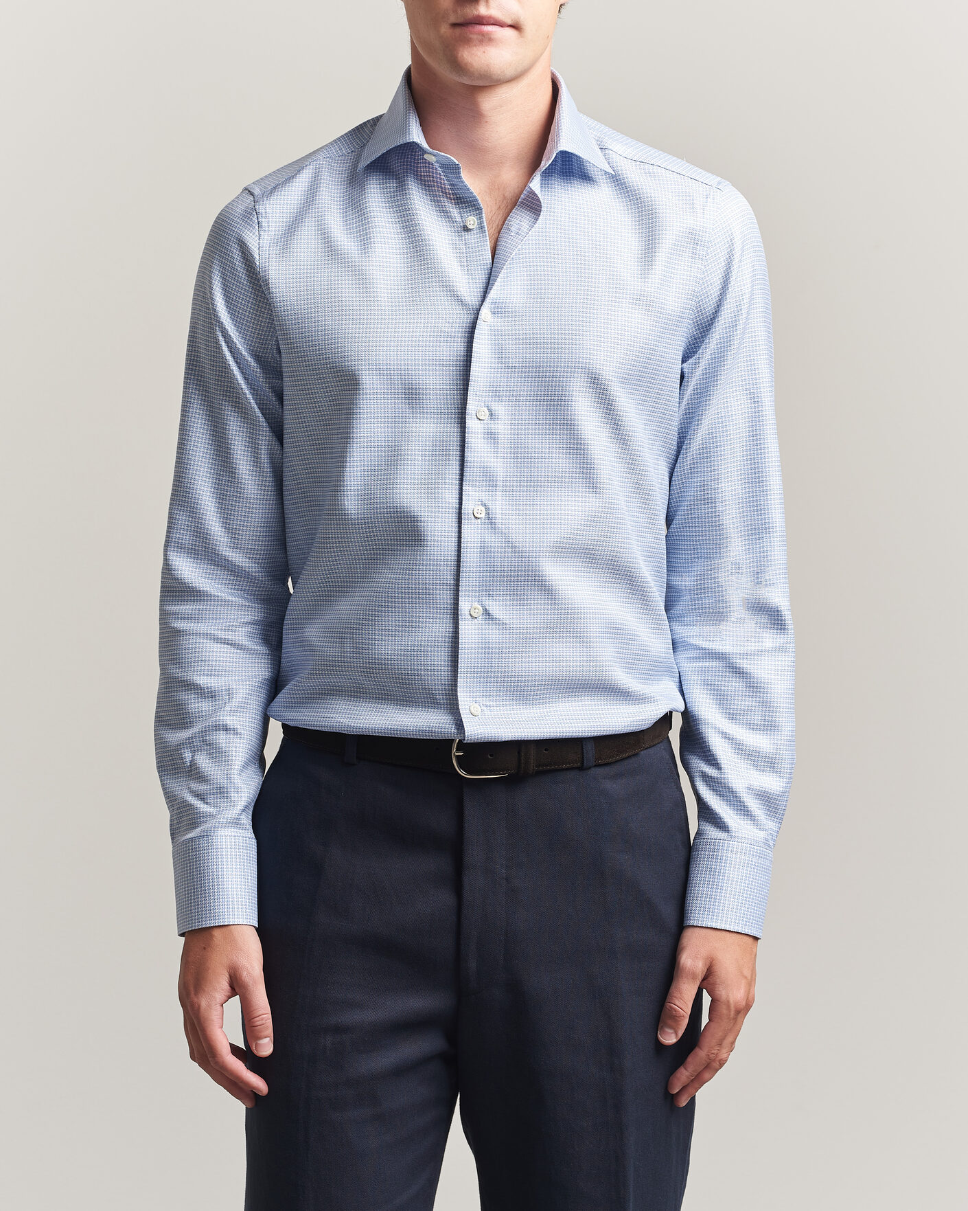 Men | Shirts | Stenströms | Slimline Twofold Houndstooth Shirt Blue