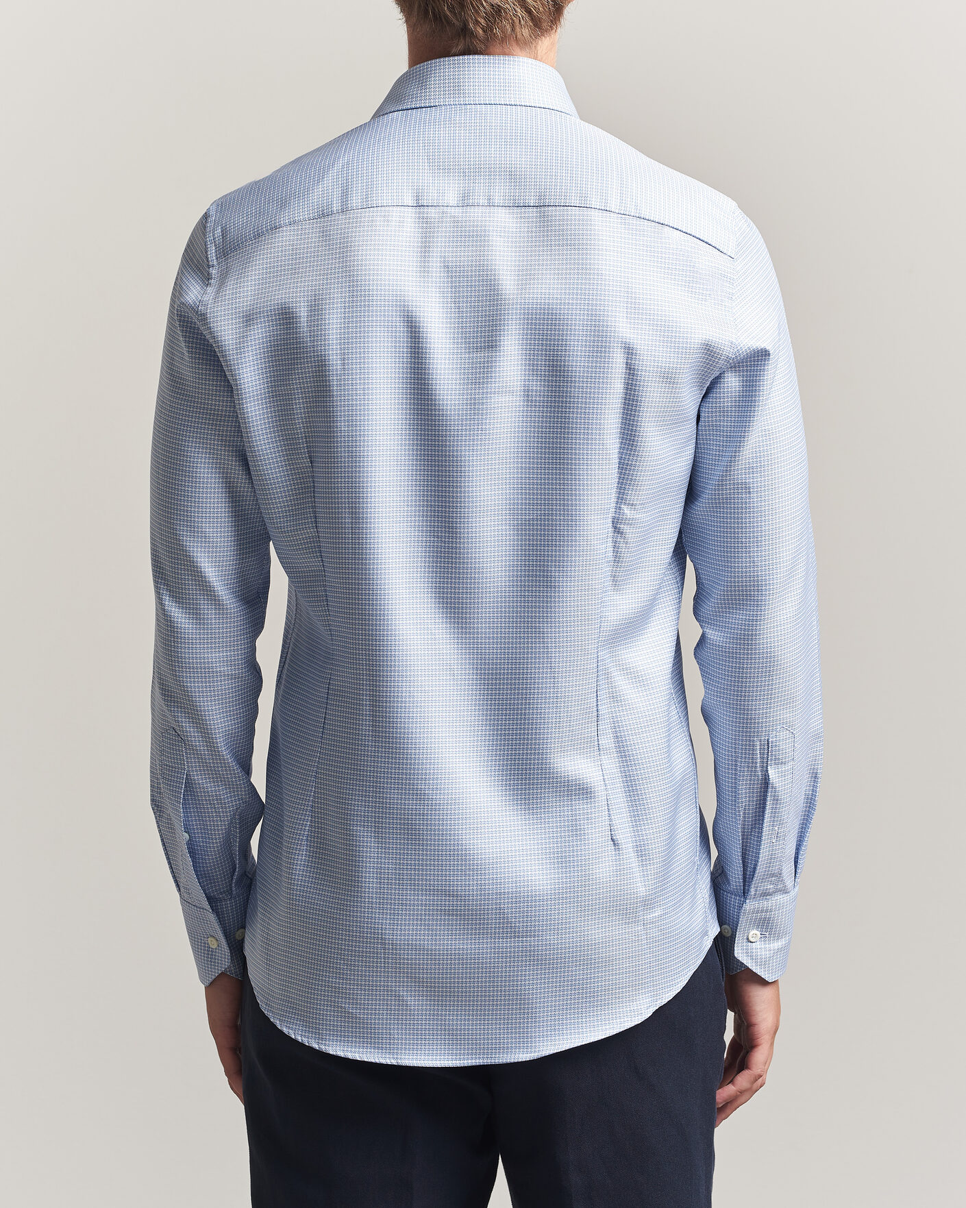 Men | Shirts | Stenströms | Slimline Twofold Houndstooth Shirt Blue