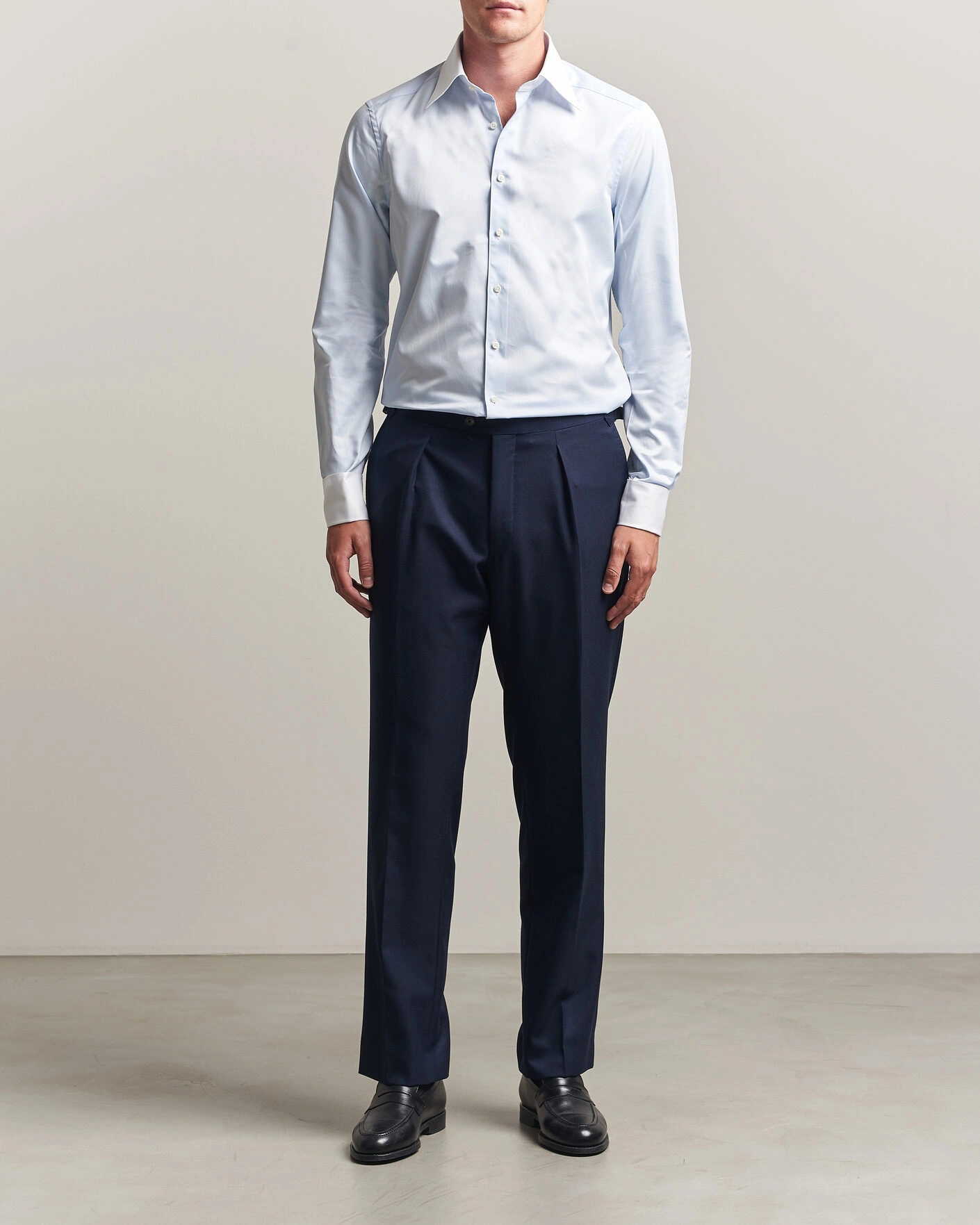 Men | Shirts | Stenströms | Slimline White Collar Whinchester Shirt Blue
