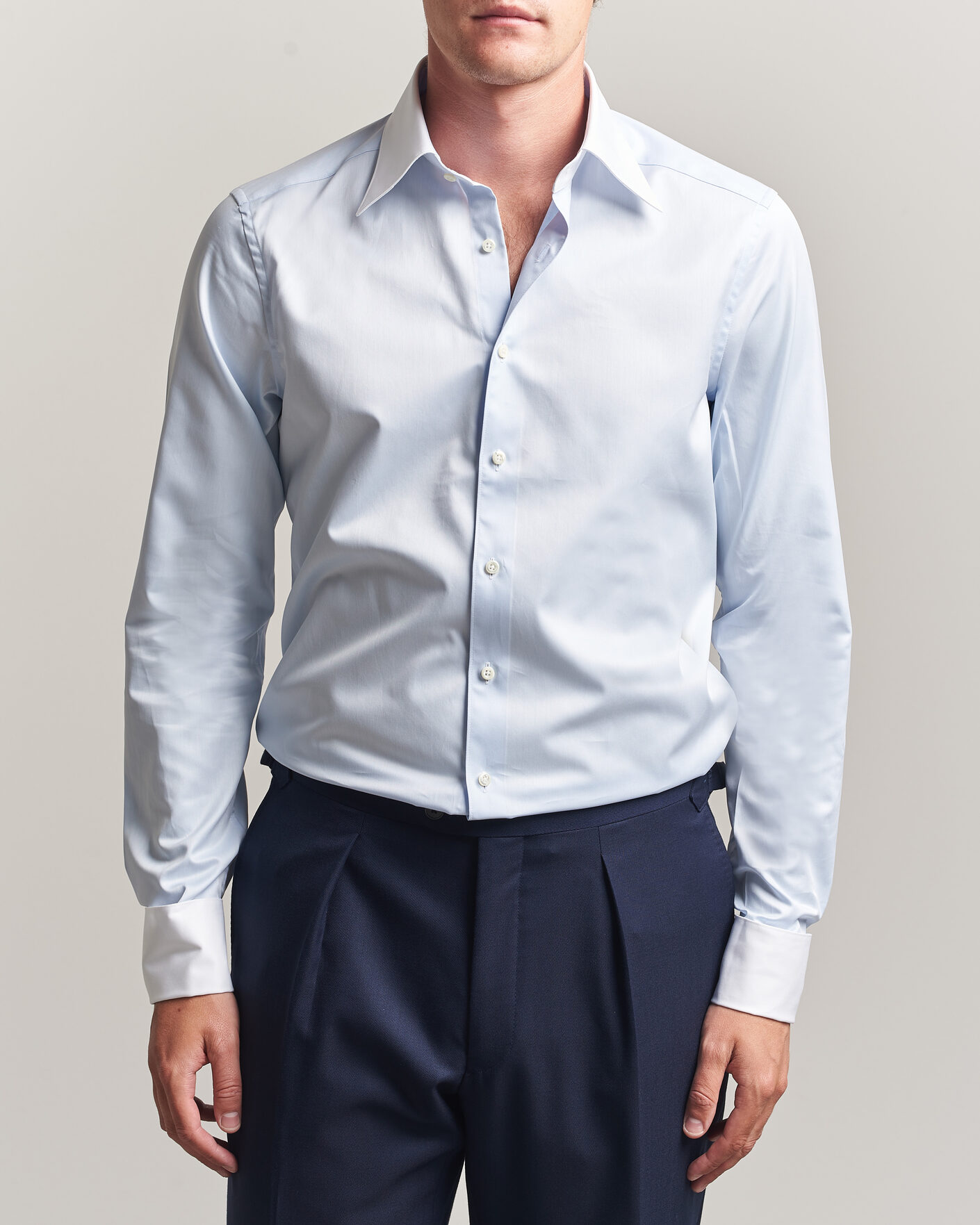 Men | Shirts | Stenströms | Slimline White Collar Whinchester Shirt Blue