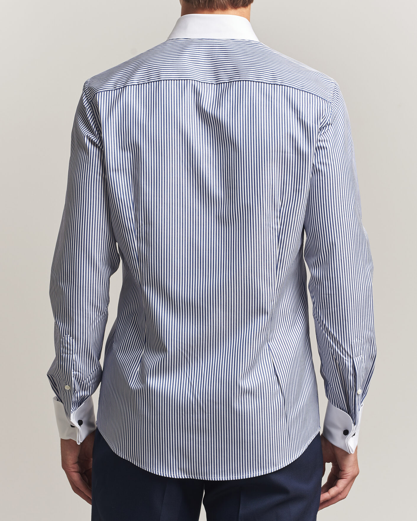 Men | Shirts | Stenströms | Slimline White Collar Stripe Whinchester Shirt Blue