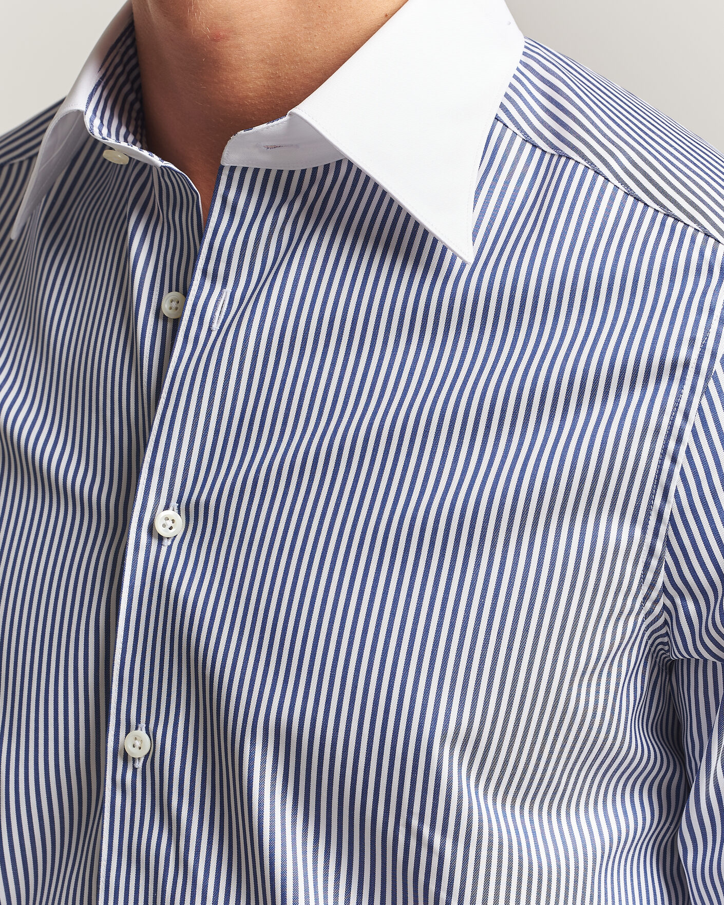 Men | Shirts | Stenströms | Slimline White Collar Stripe Whinchester Shirt Blue