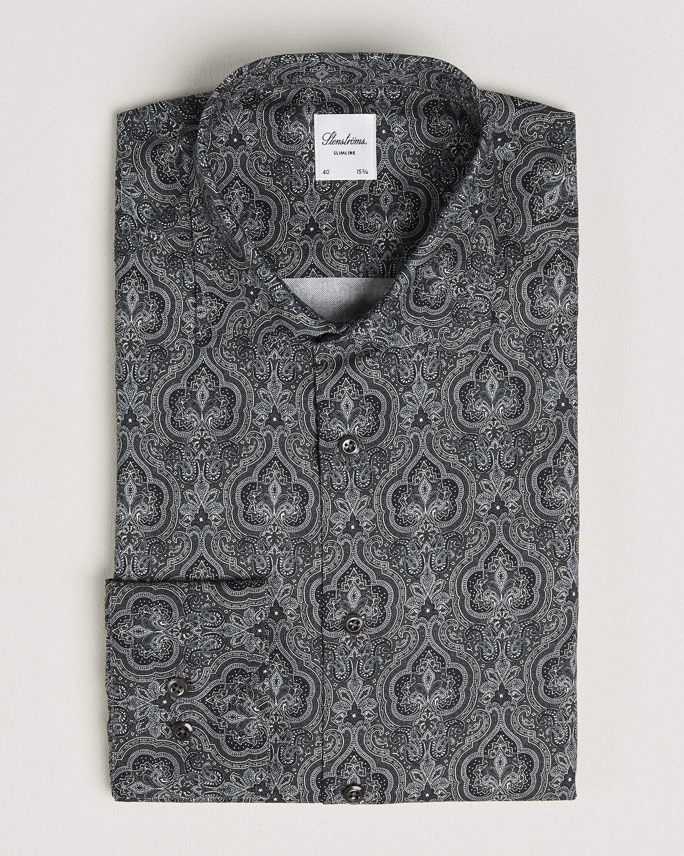 Men | Shirts | Stenströms | Slimline Paisley Print Cut Away Shirt Grey