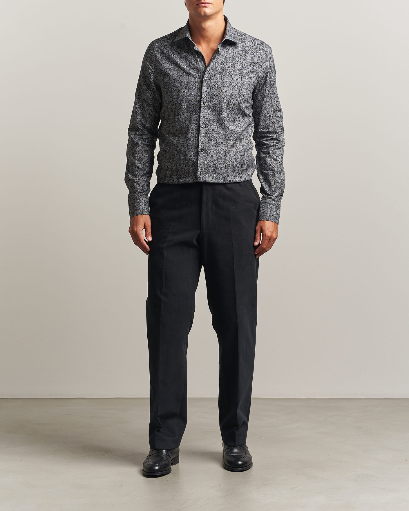 Men | Shirts | Stenströms | Slimline Paisley Print Cut Away Shirt Grey