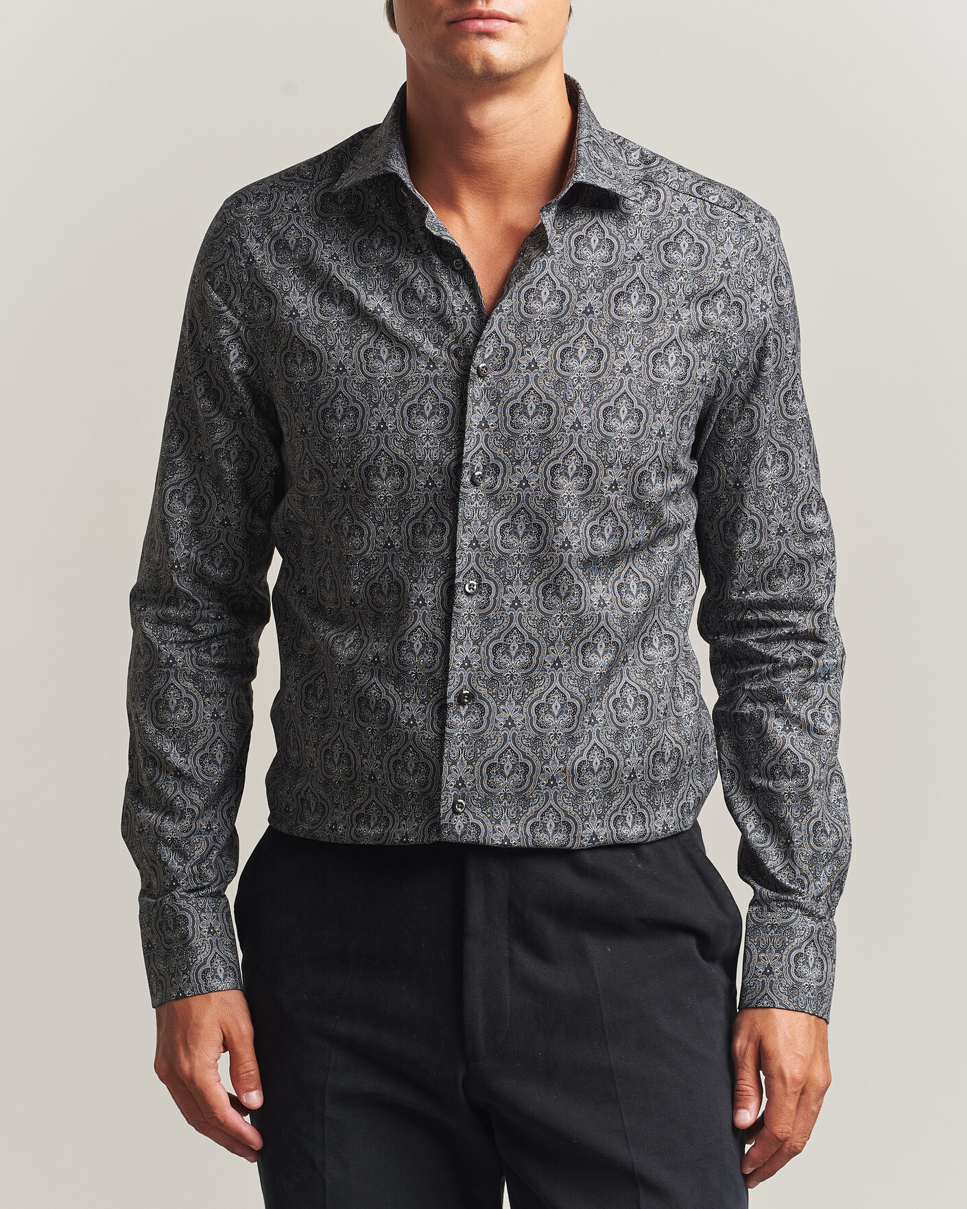 Men | Shirts | Stenströms | Slimline Paisley Print Cut Away Shirt Grey