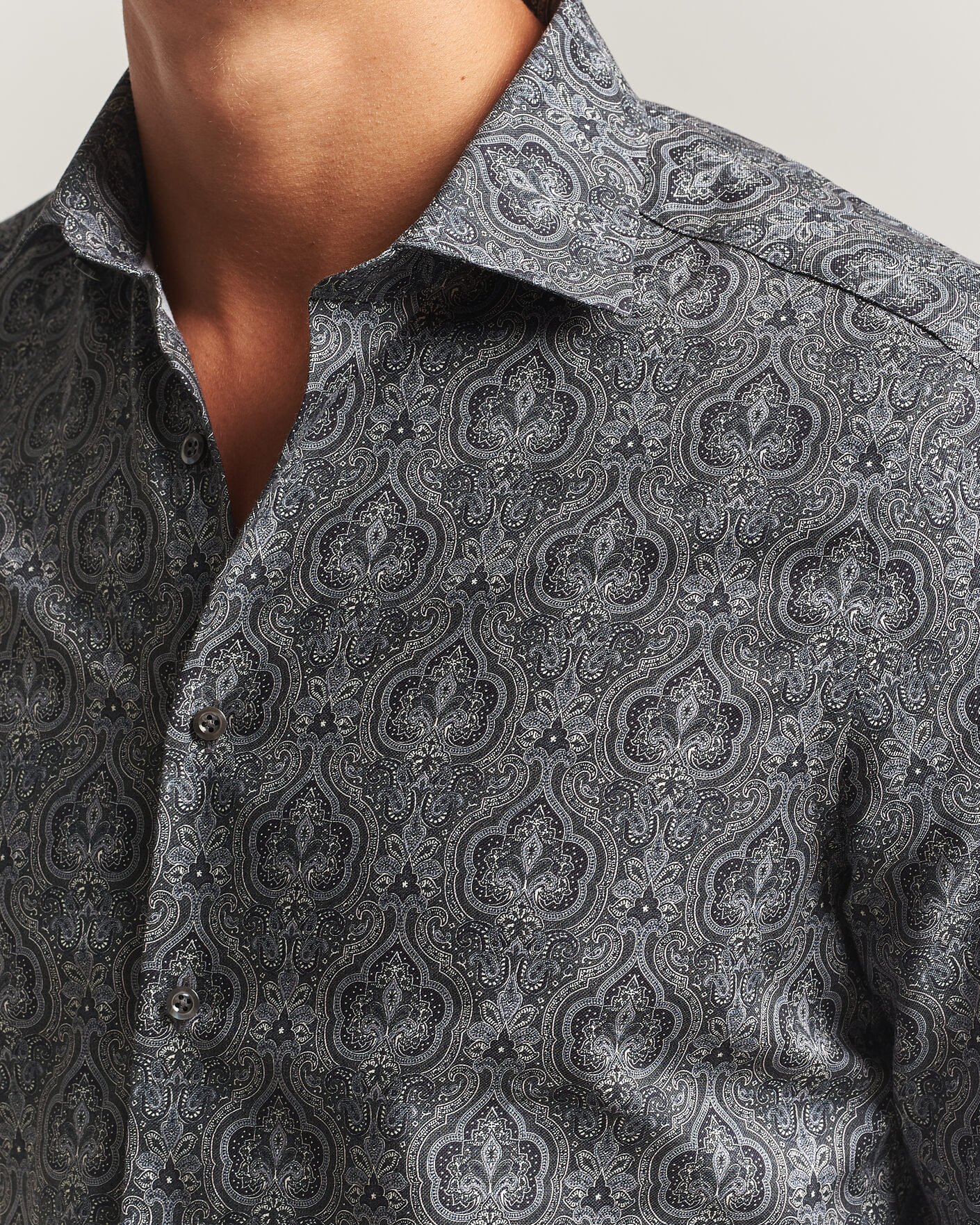 Men | Shirts | Stenströms | Slimline Paisley Print Cut Away Shirt Grey