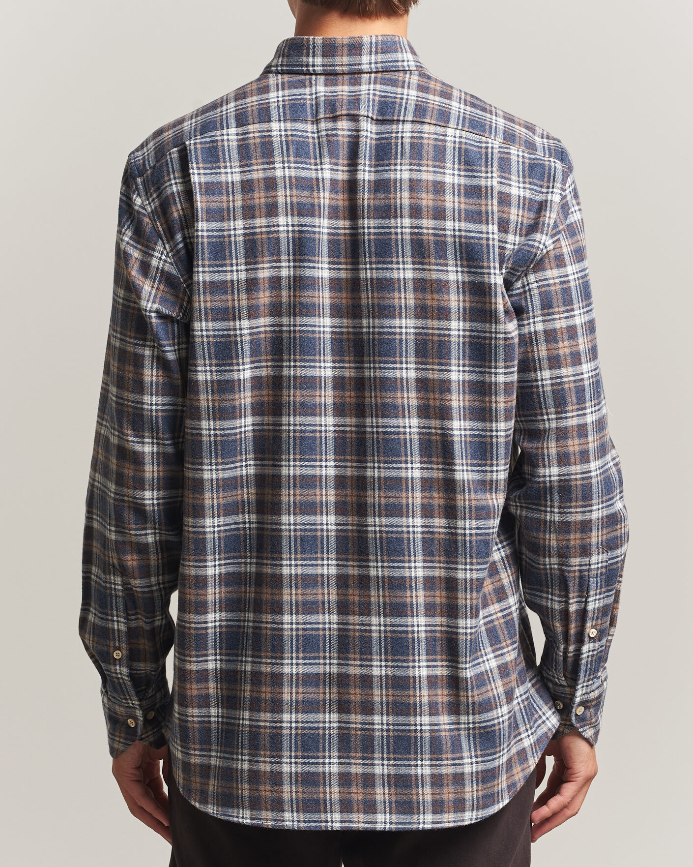Men | Shirts | Stenströms | Regular Fit Check Cut Away Flannel Shirt Navy