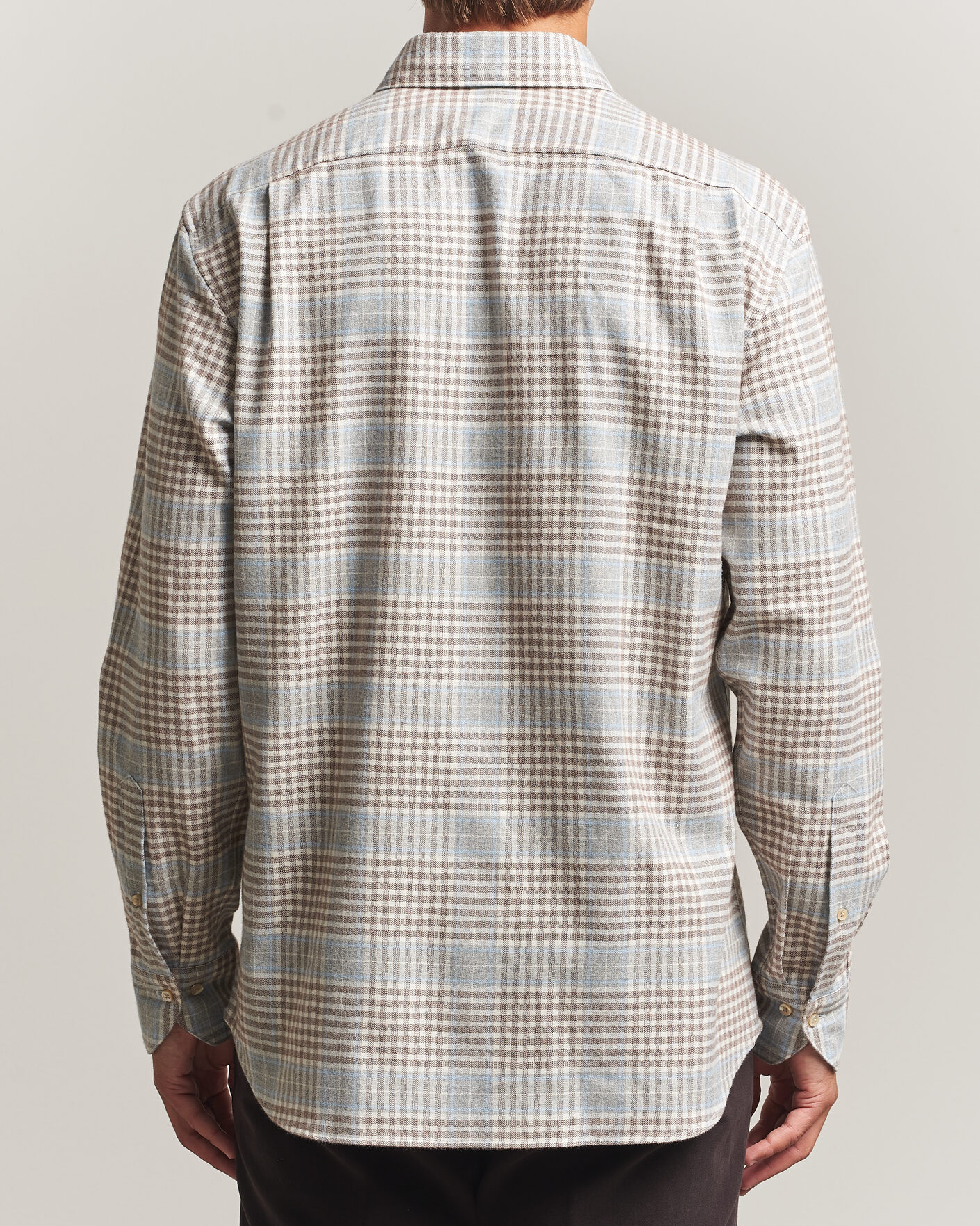Men | Shirts | Stenströms | Regular Fit Overcheck Flannel Shirt Light Brown