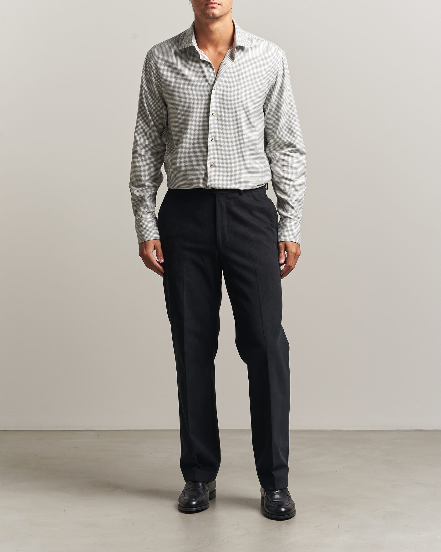 Men | Shirts | Stenströms | Regular Fit Houndstooth Flannel Shirt Grey