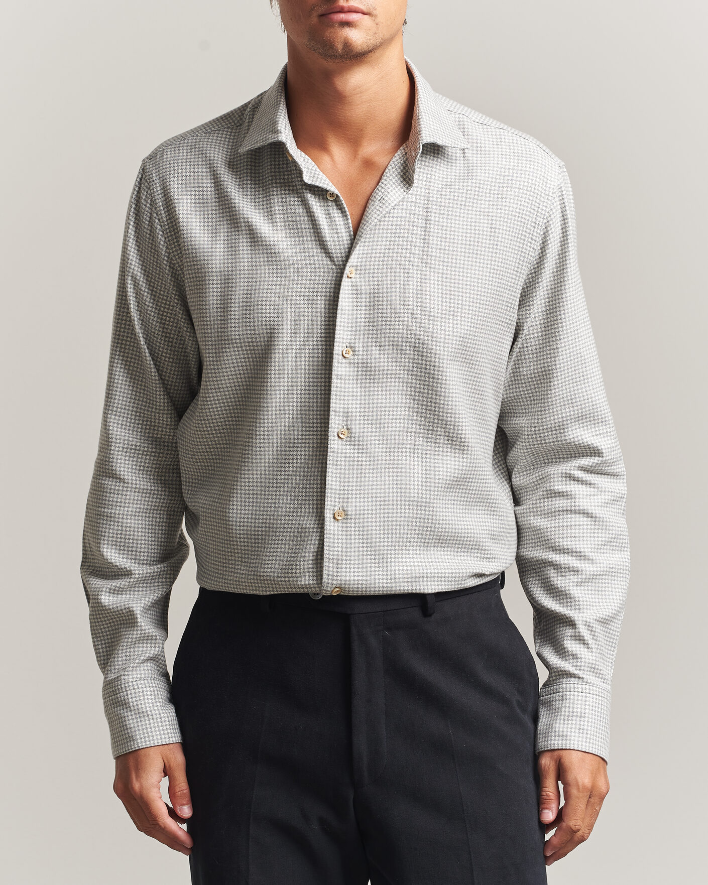 Men | Shirts | Stenströms | Regular Fit Houndstooth Flannel Shirt Grey