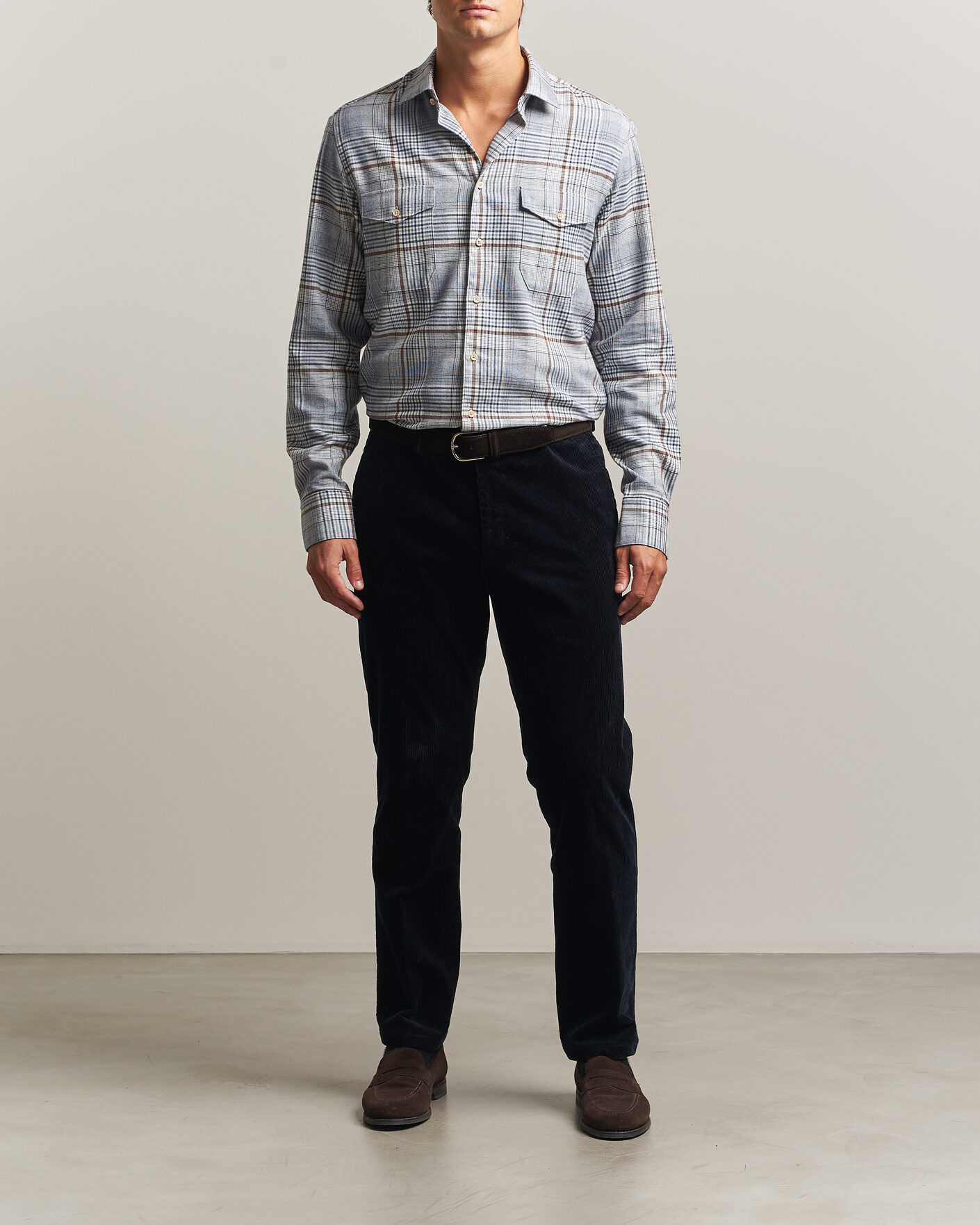 Men | Shirts | Stenströms | Regular Fit Front Pocket Flannel Shirt Blue