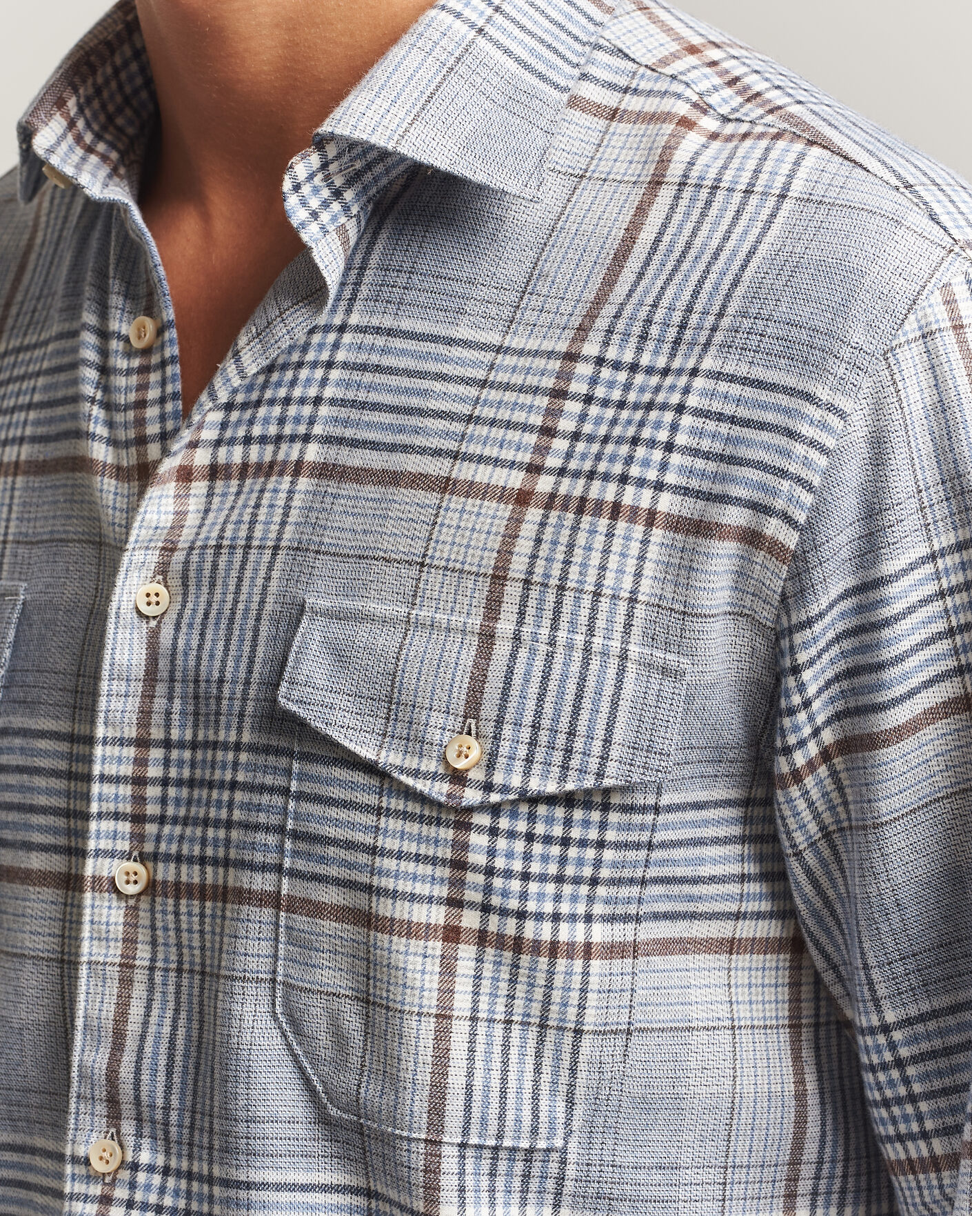 Men | Shirts | Stenströms | Regular Fit Front Pocket Flannel Shirt Blue