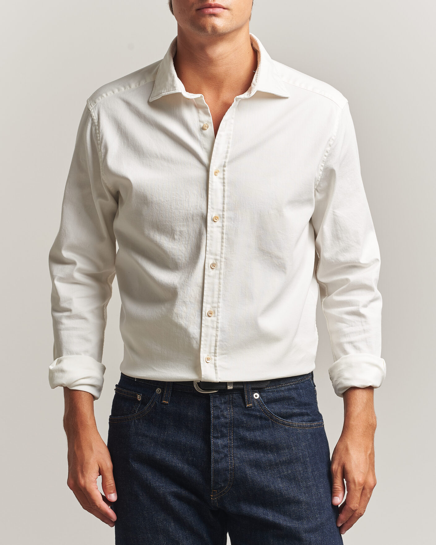 Men | Shirts | Stenströms | Slimline Garment Washed Shirt Off White Denim