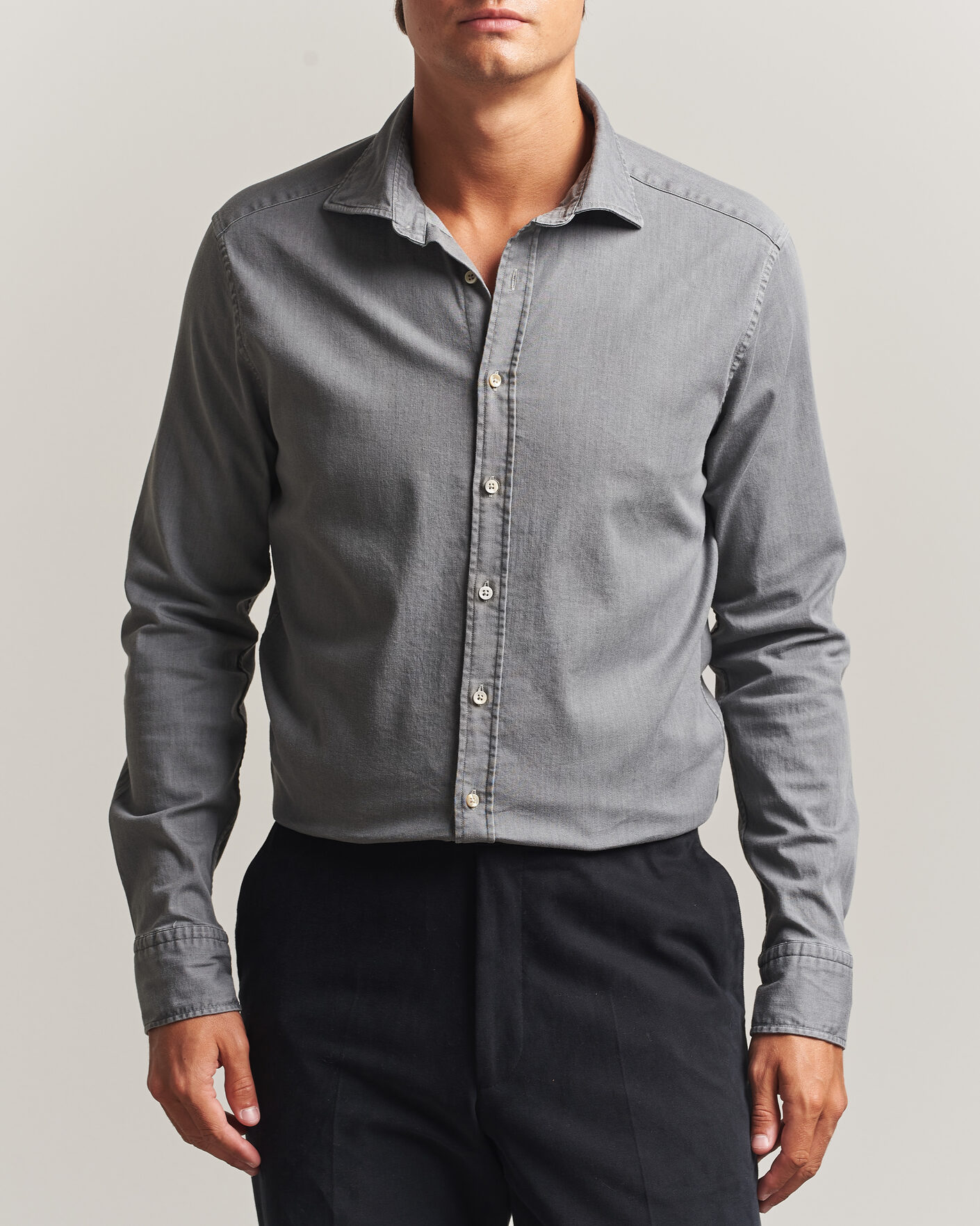 Men | Shirts | Stenströms | Slimline Garment Washed Shirt Grey Denim