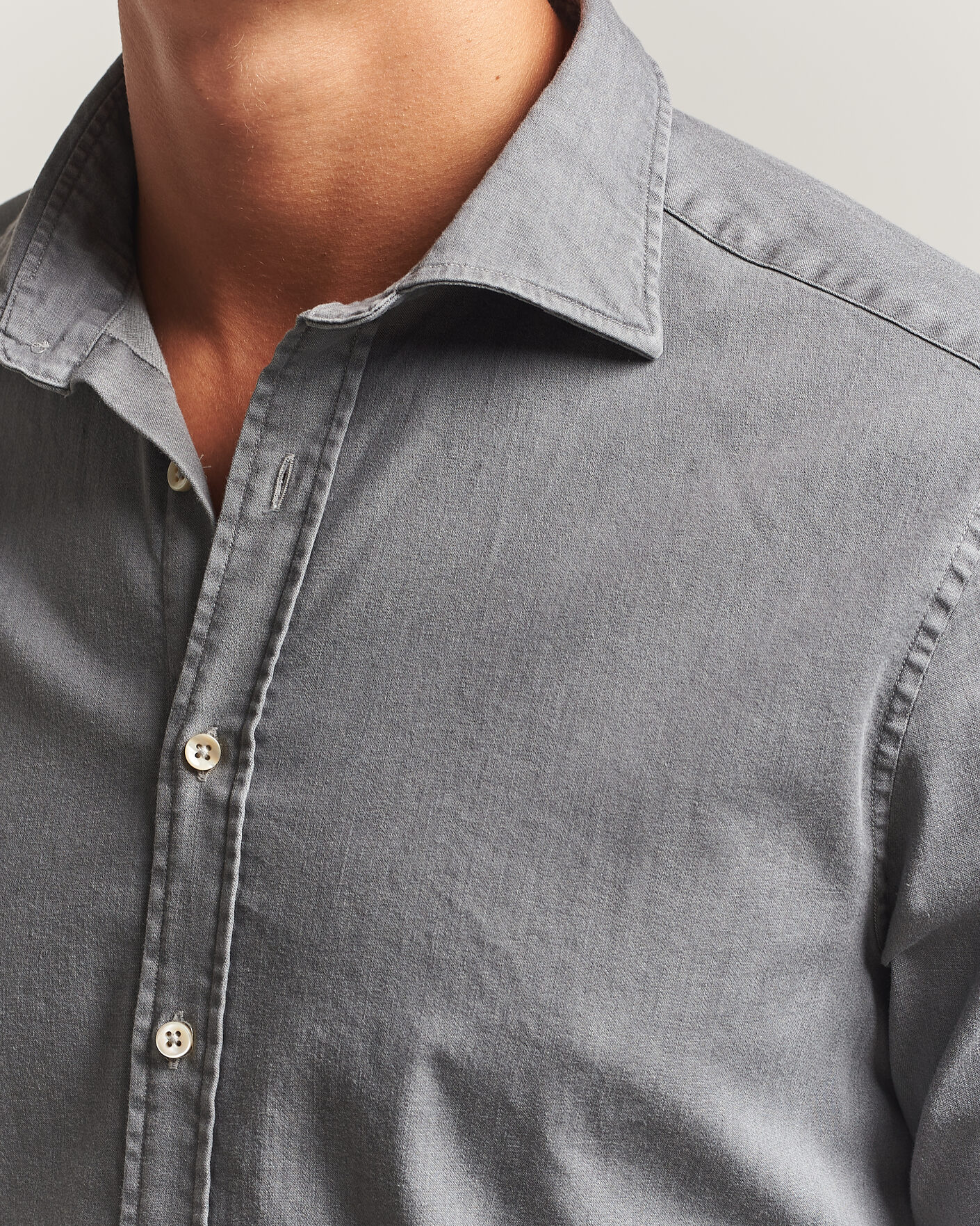 Men | Shirts | Stenströms | Slimline Garment Washed Shirt Grey Denim