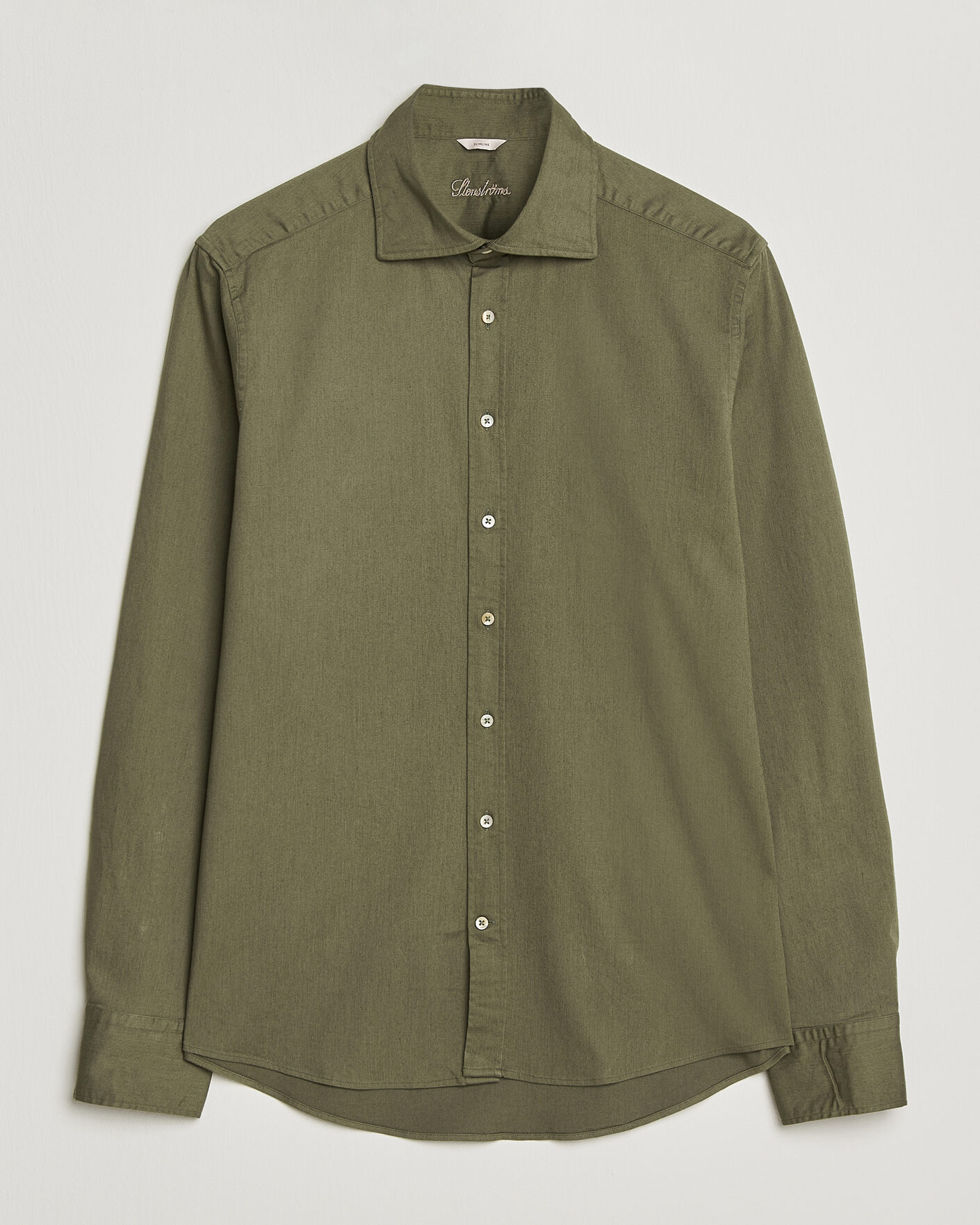 Men | Shirts | Stenströms | Slimline Garment Washed Shirt Green Denim