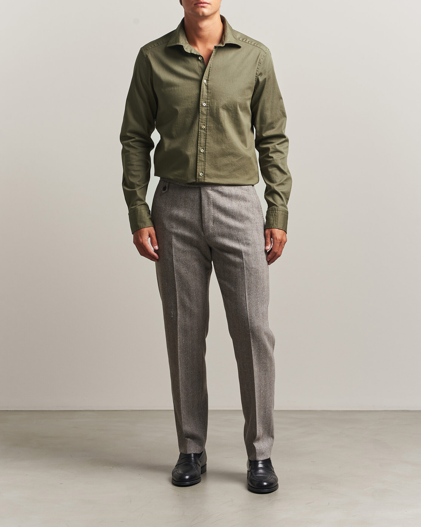 Men | Shirts | Stenströms | Slimline Garment Washed Shirt Green Denim