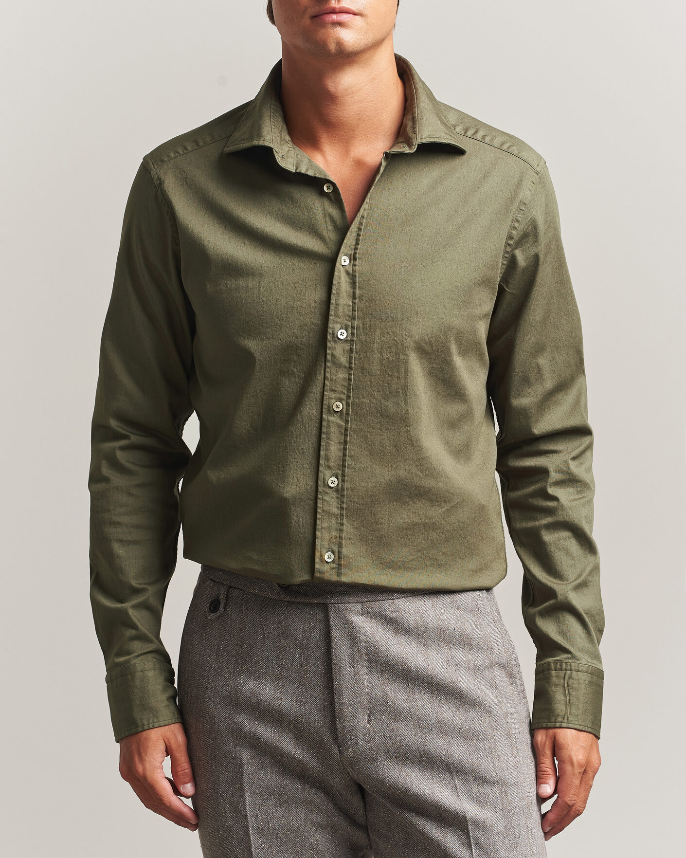 Men | Shirts | Stenströms | Slimline Garment Washed Shirt Green Denim
