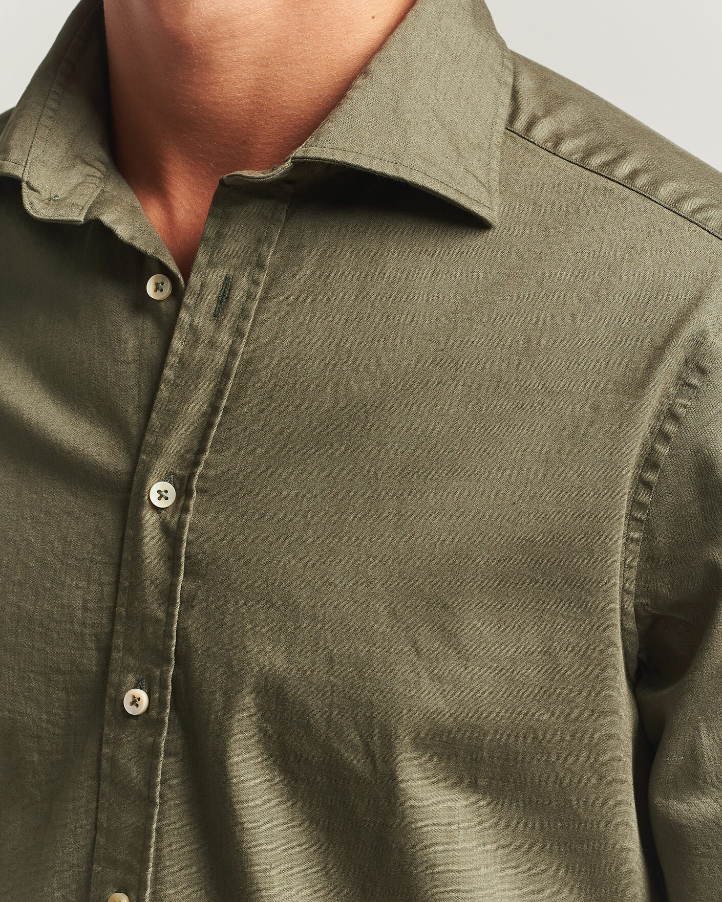 Men | Shirts | Stenströms | Slimline Garment Washed Shirt Green Denim
