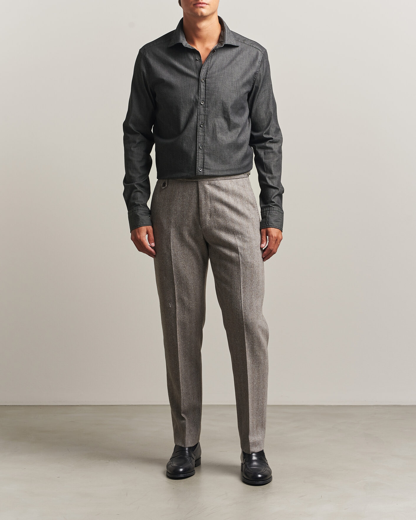 Men | Shirts | Stenströms | Slimline Garment Washed Shirt Black Denim