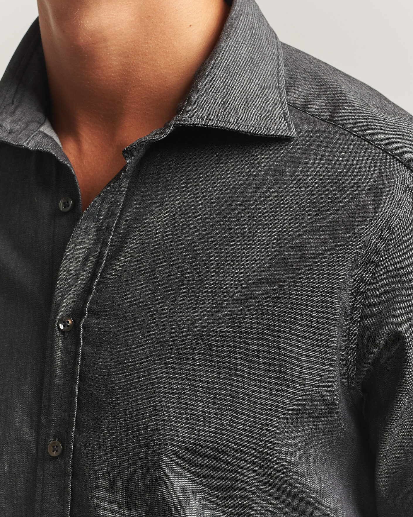 Men | Shirts | Stenströms | Slimline Garment Washed Shirt Black Denim