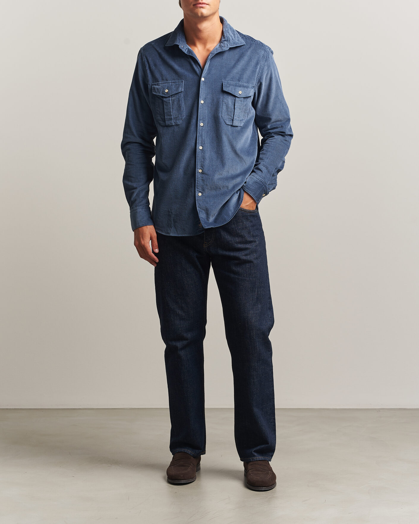 Men | Shirts | Stenströms | Regular Fit Cord Pocket Shirt Blue