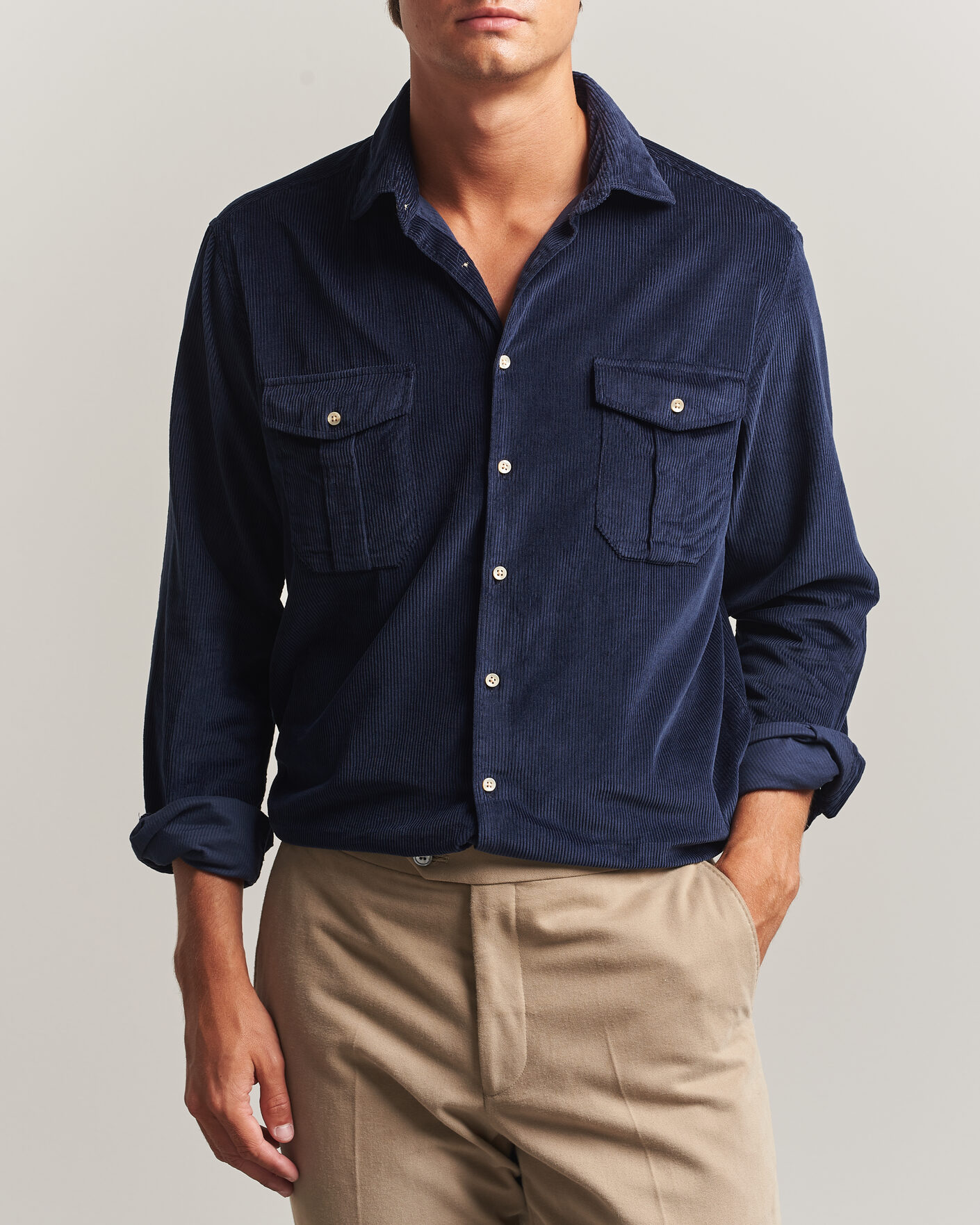 Men | Shirts | Stenströms | Regular Fit Cord Pocket Shirt Navy