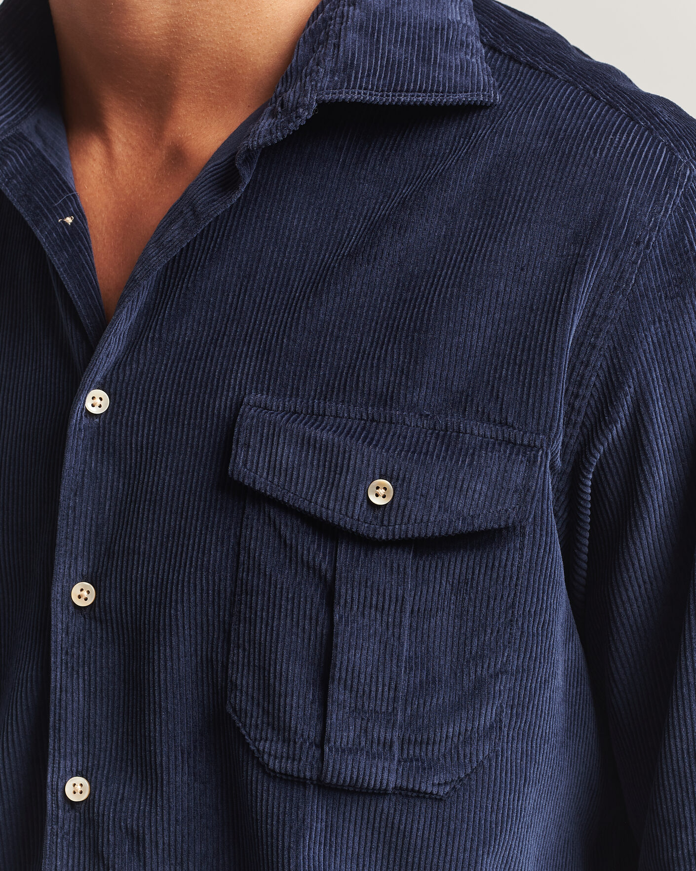 Men | Shirts | Stenströms | Regular Fit Cord Pocket Shirt Navy