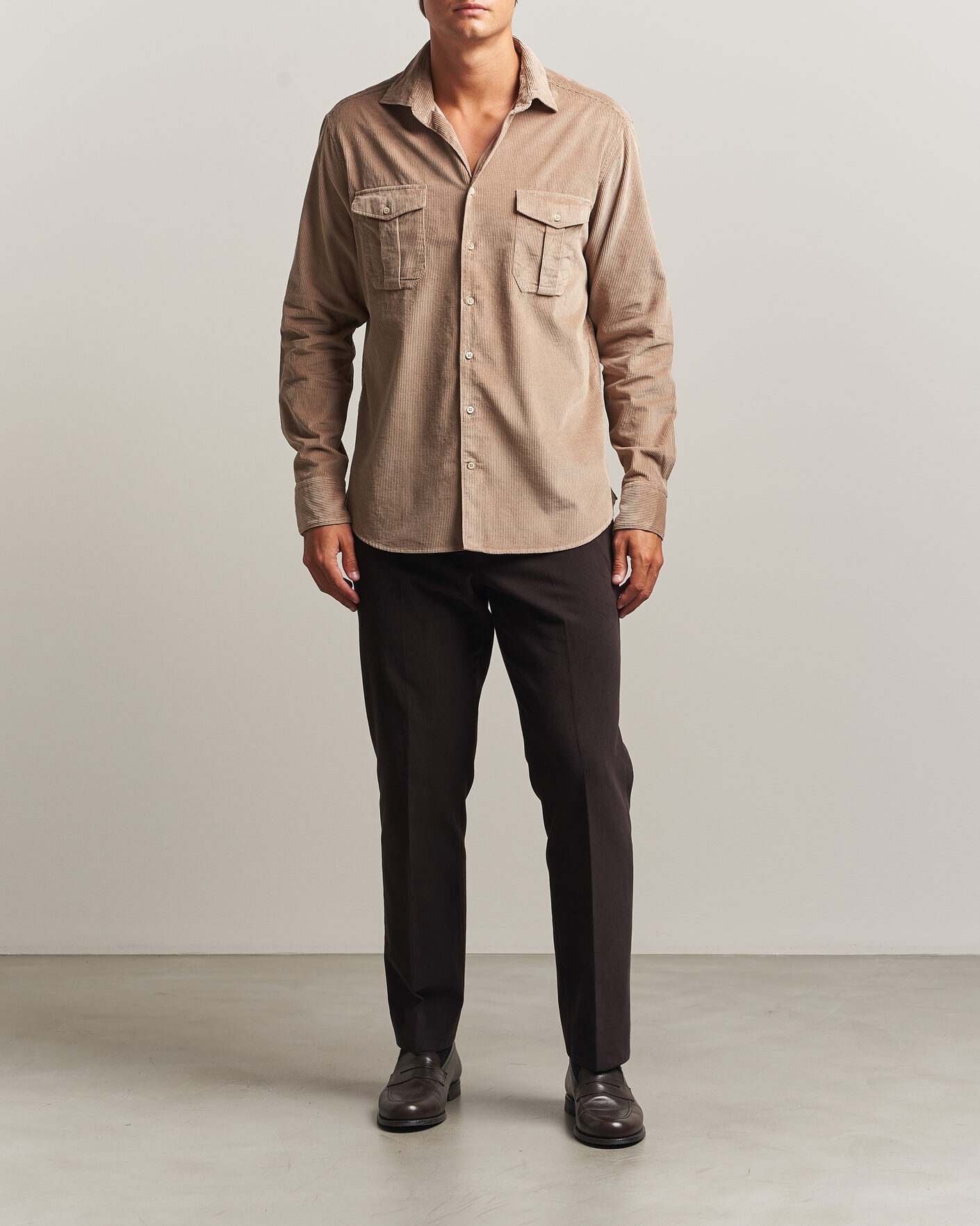 Men | Shirts | Stenströms | Regular Fit Cord Pocket Shirt Light Brown