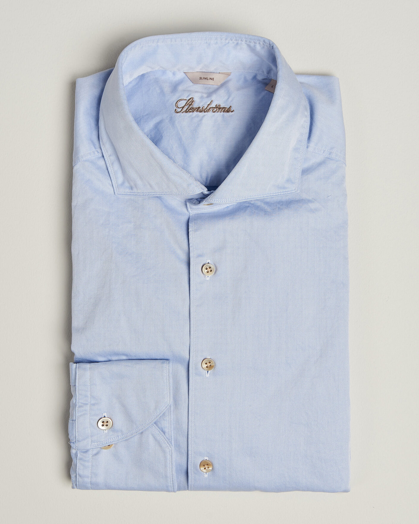 Men | Shirts | Stenströms | Slimline Washed Cotton Twill Cut Away Shirt Blue
