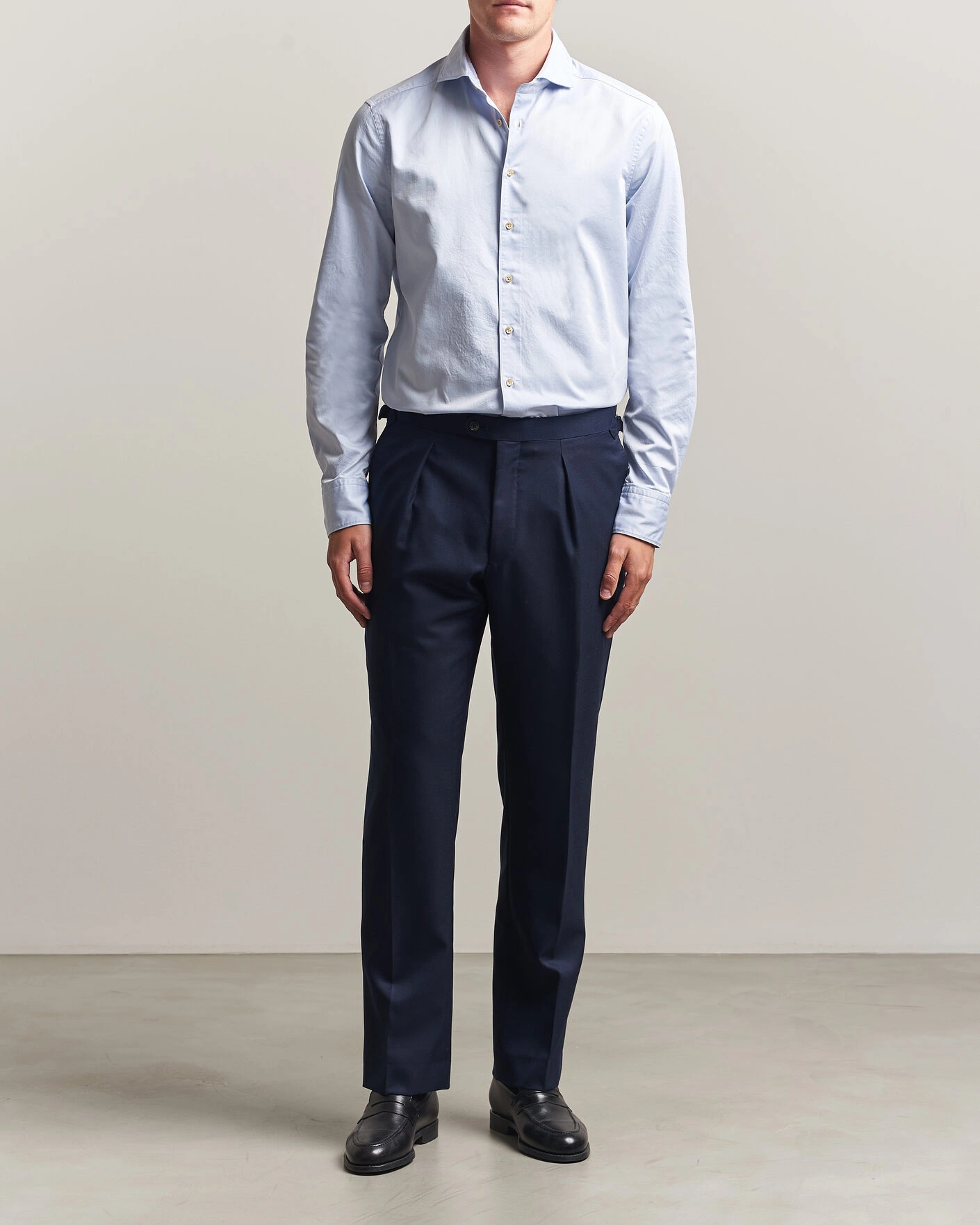 Men | Shirts | Stenströms | Slimline Washed Cotton Twill Cut Away Shirt Blue