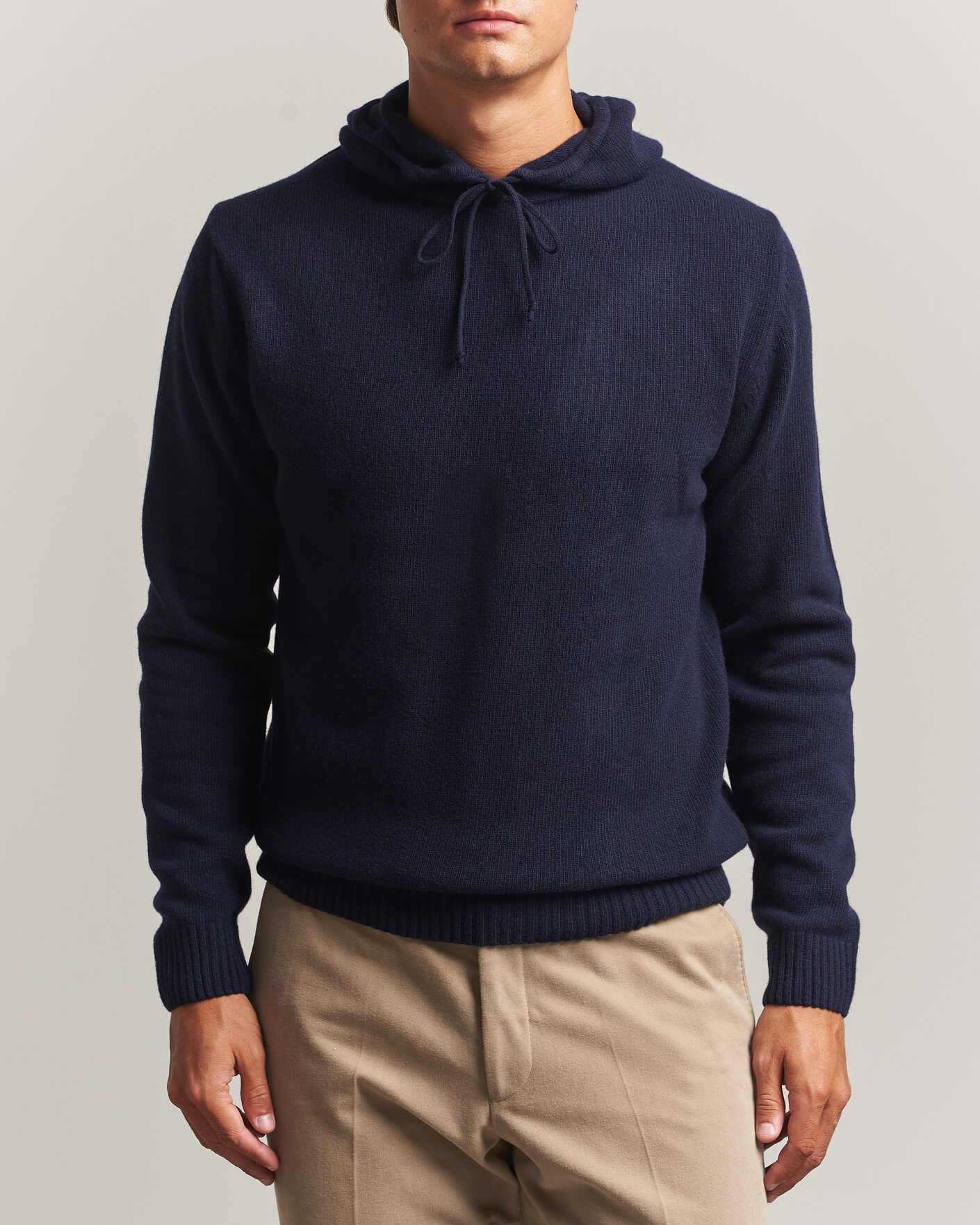 Men | Sweaters & Knitwear | Stenströms | Brushed Merino Hood Navy