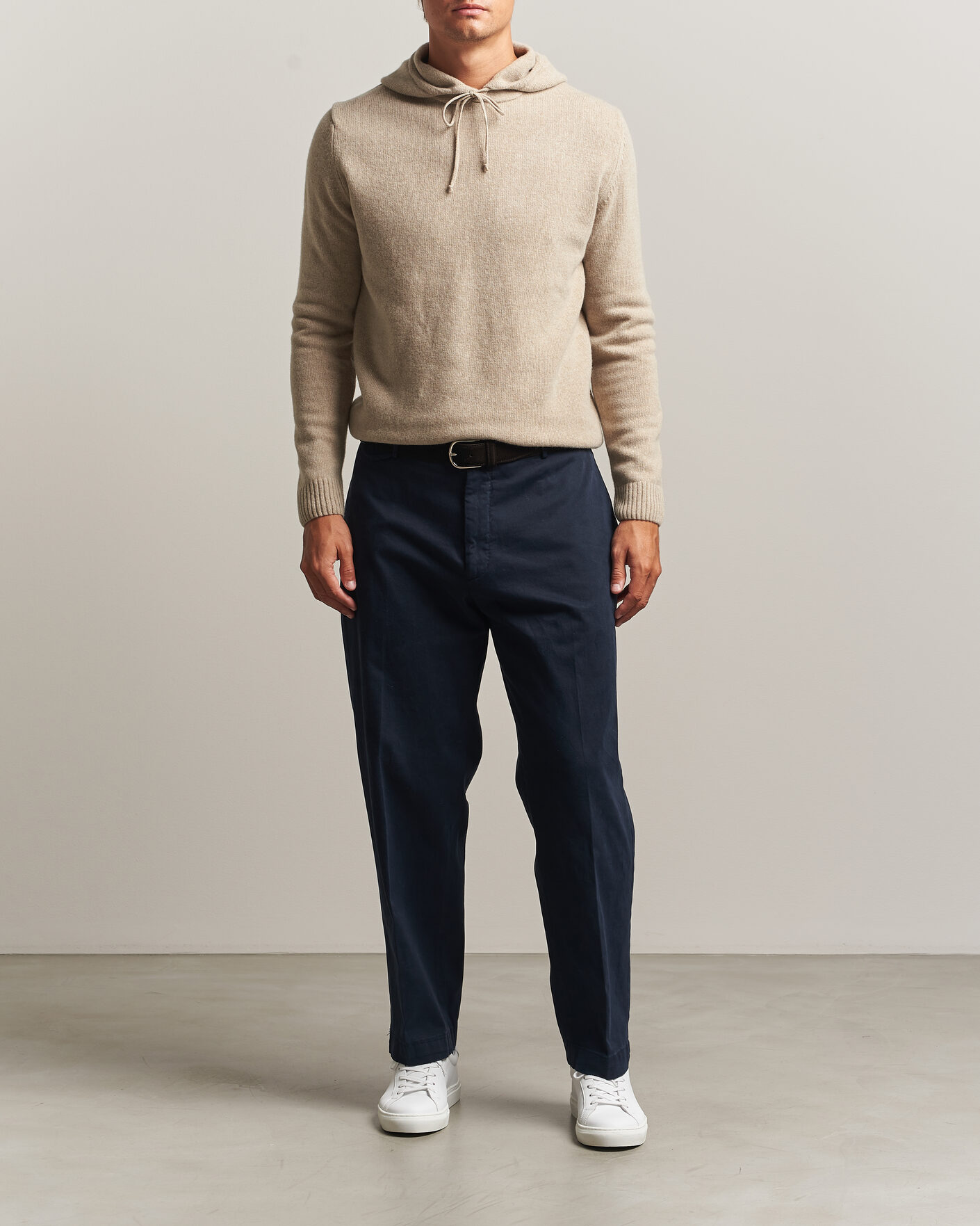 Men | Sweaters & Knitwear | Stenströms | Brushed Merino Hood Beige