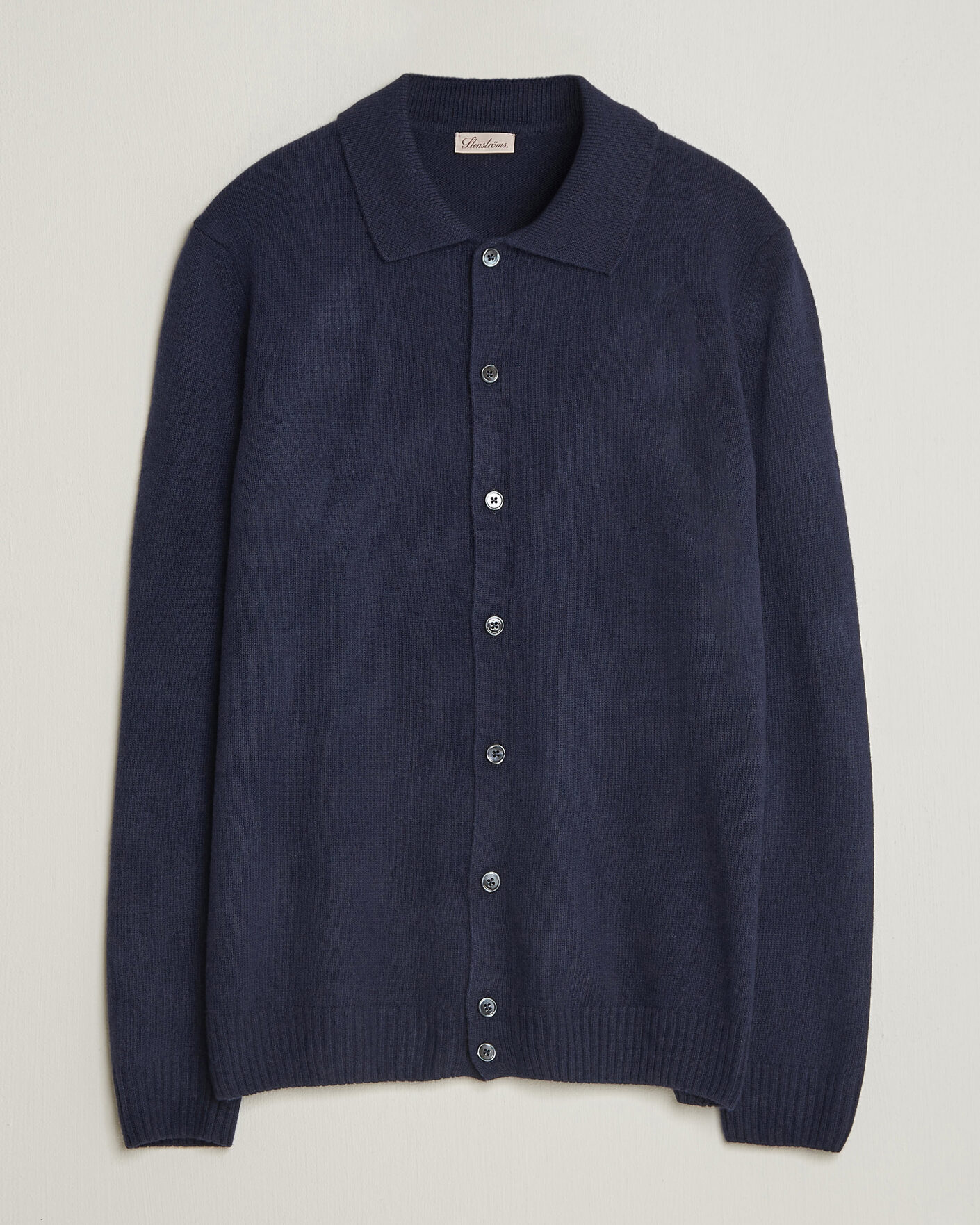 Men | Sweaters & Knitwear | Stenströms | Brushed Merino Polo Cardigan Navy
